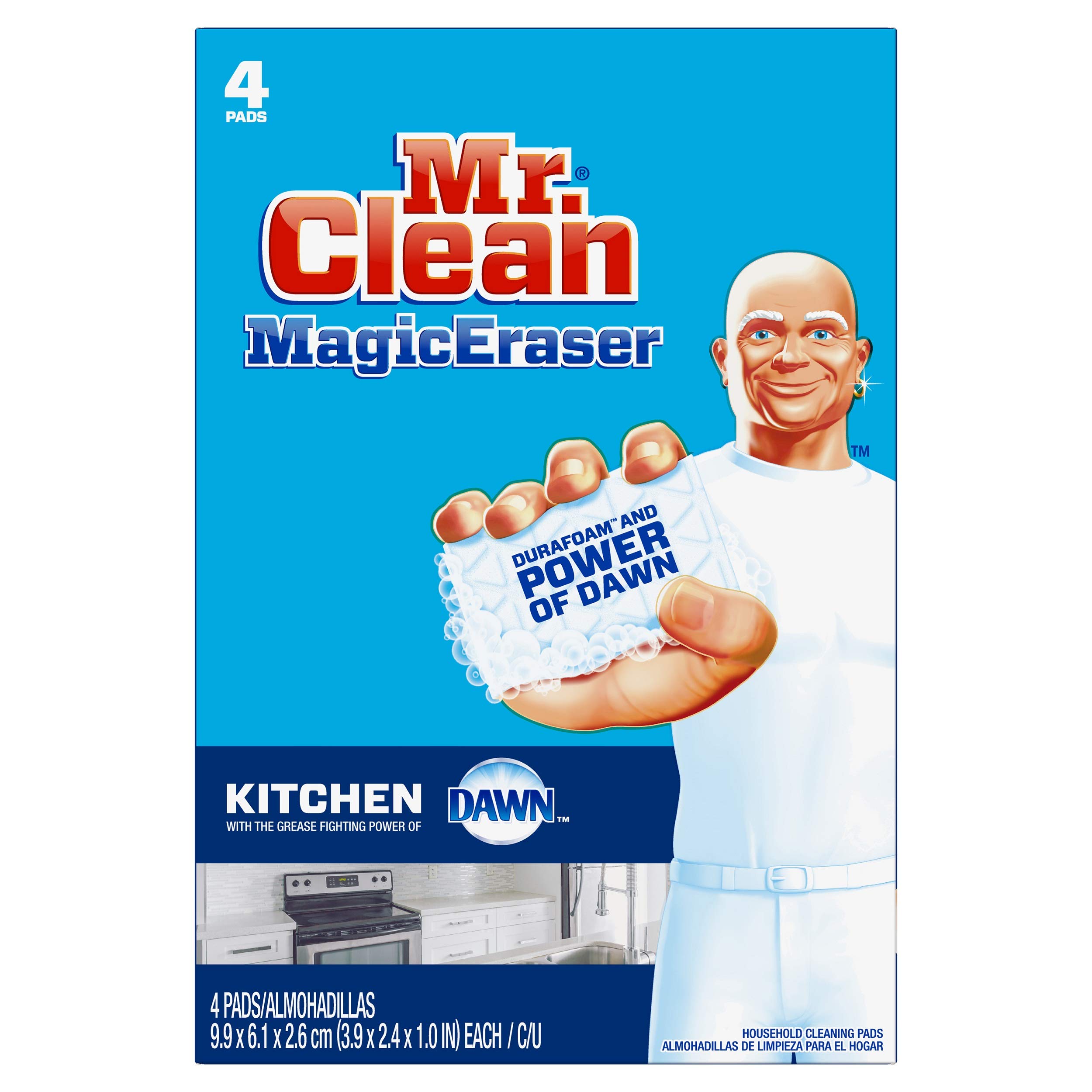 Mr. Clean Magic Eraser Extra Durable Cleaning Pads - 4 Pack Heavy Duty Scrub Sponges for Kitchen, Bathroom, Walls & Stain Removal - Tough on Grime, Safe on Surfaces