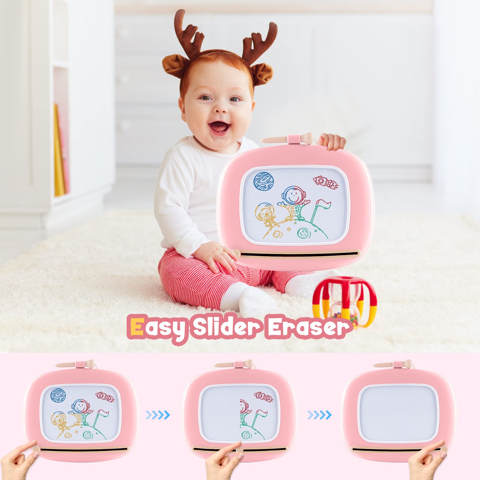 Magnetic Drawing Board for Toddlers 1-3 Years - Erasable Doodle Toy for Girls - Perfect Gift & Learning Tool for Home & Travel