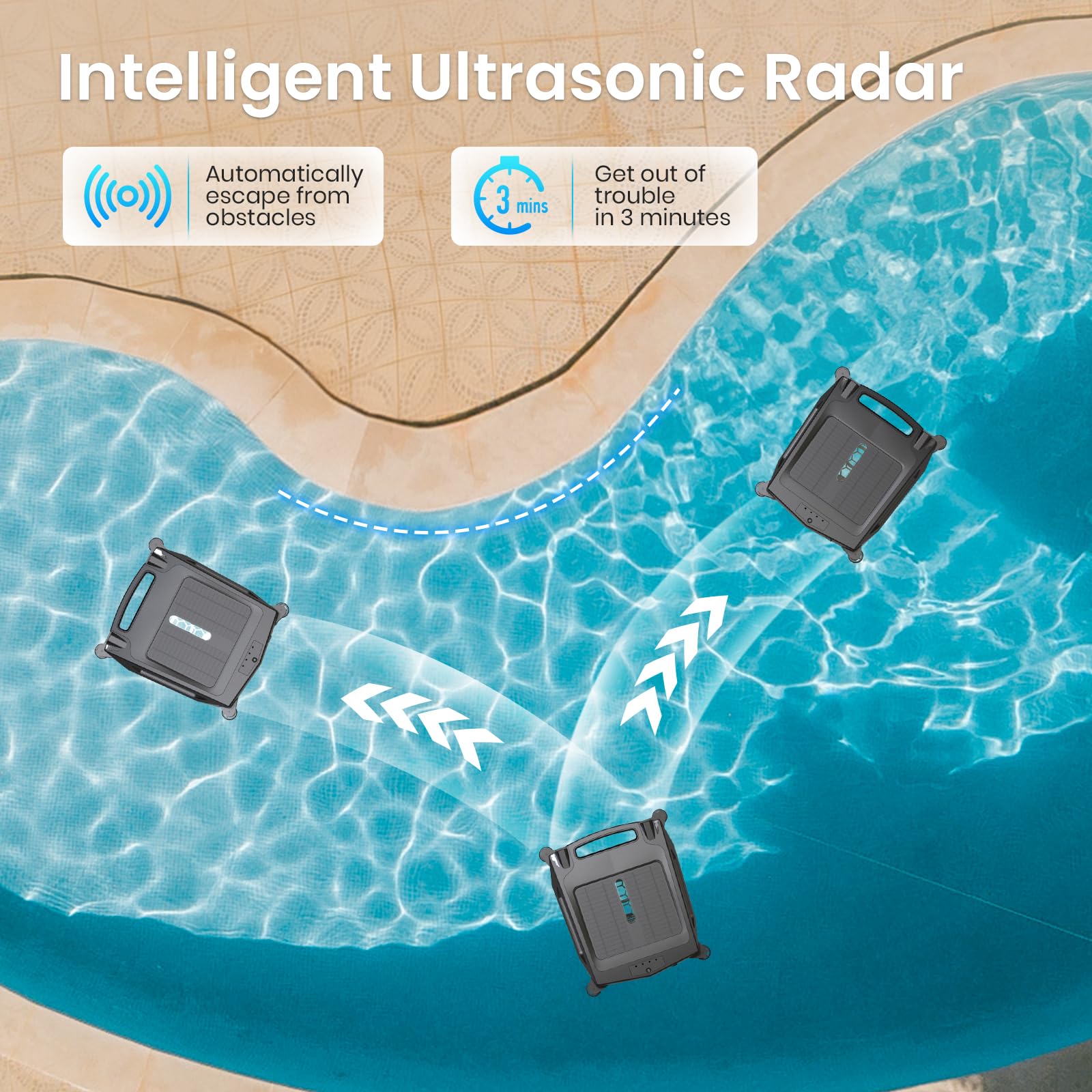 Solar Powered Automatic Robotic Pool Skimmer Cleaner with APP Control - Cordless Pool Surface Cleaner Robot with Dual Charging (Solar/USB) - Auto-Escape & Auto-Turn Technology - Ideal for Inground/Above Ground Pools, Spas & Water Features - Black