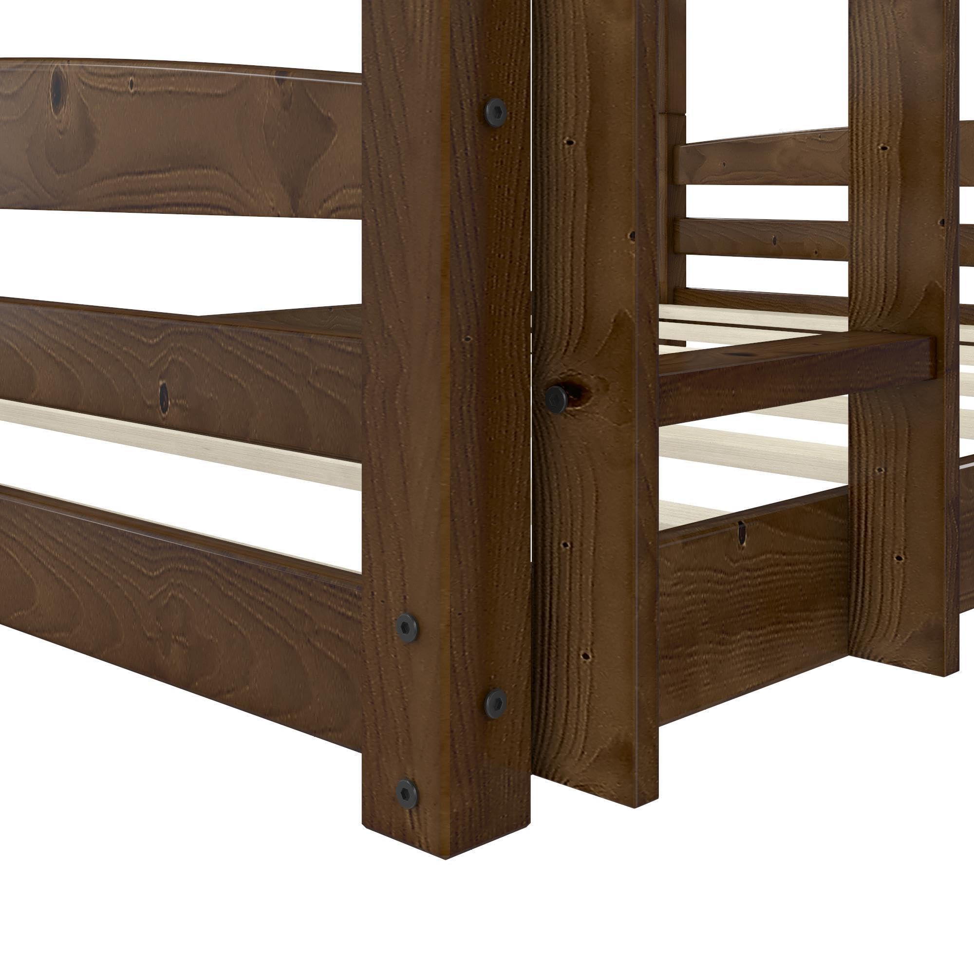 DHP Phoenix Convertible Low Wood Floor Bunk Bed - Full Over Full Stackable Kids Bed Frame with Ladder & High Guardrail | Solid Wood Construction, No Box Spring Needed | Perfect for Small Rooms, Guest Rooms & Kids' Shared Bedrooms