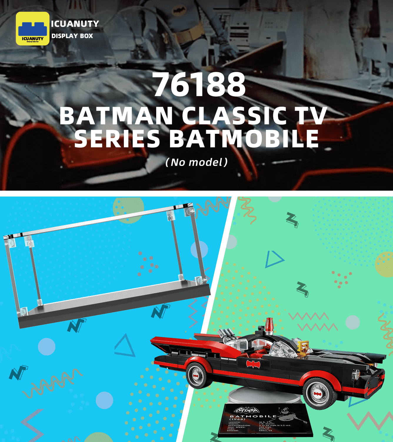 Lego Batman Classic TV Series Batmobile 76188 Display Case - Clear Acrylic Showcase for Collectible Building Sets - Perfect for Home Decoration, Office Display & Gift Giving