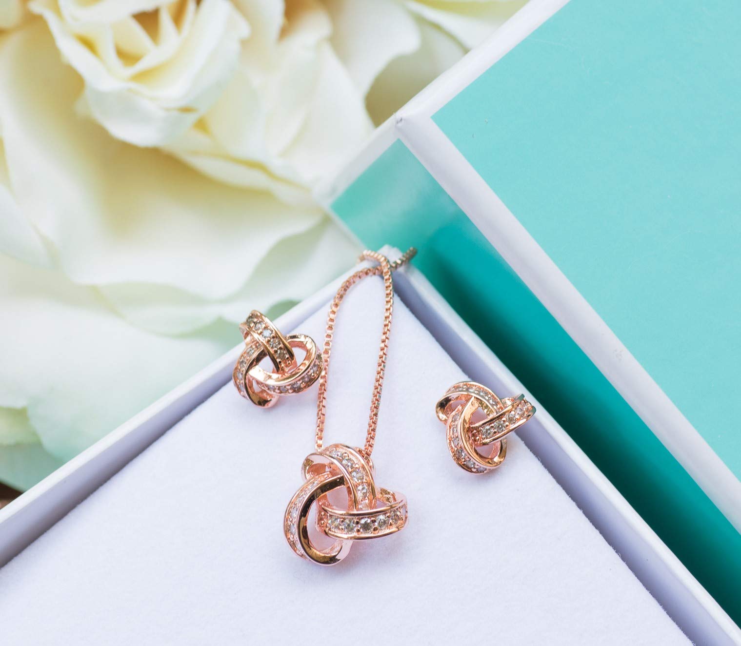 Cleo Classic Designs Bridesmaid Proposal Gift Set - Knot Earring & Necklace Jewelry for Weddings, Bridal Parties & Special Occasions | Perfect for Bridesmaids, Maid of Honor & Wedding Accessories