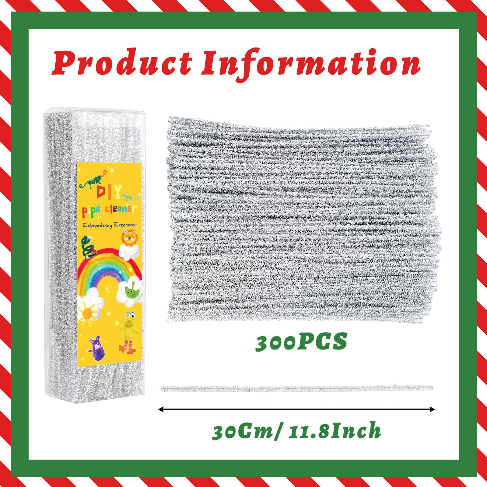 300PCS Glitter Silvery Pipe Cleaners & 100PCS Pom Poms - Chenille Stems for DIY Crafts, Art Projects, Classroom Activities, Home Decor, and Kids Creative Play