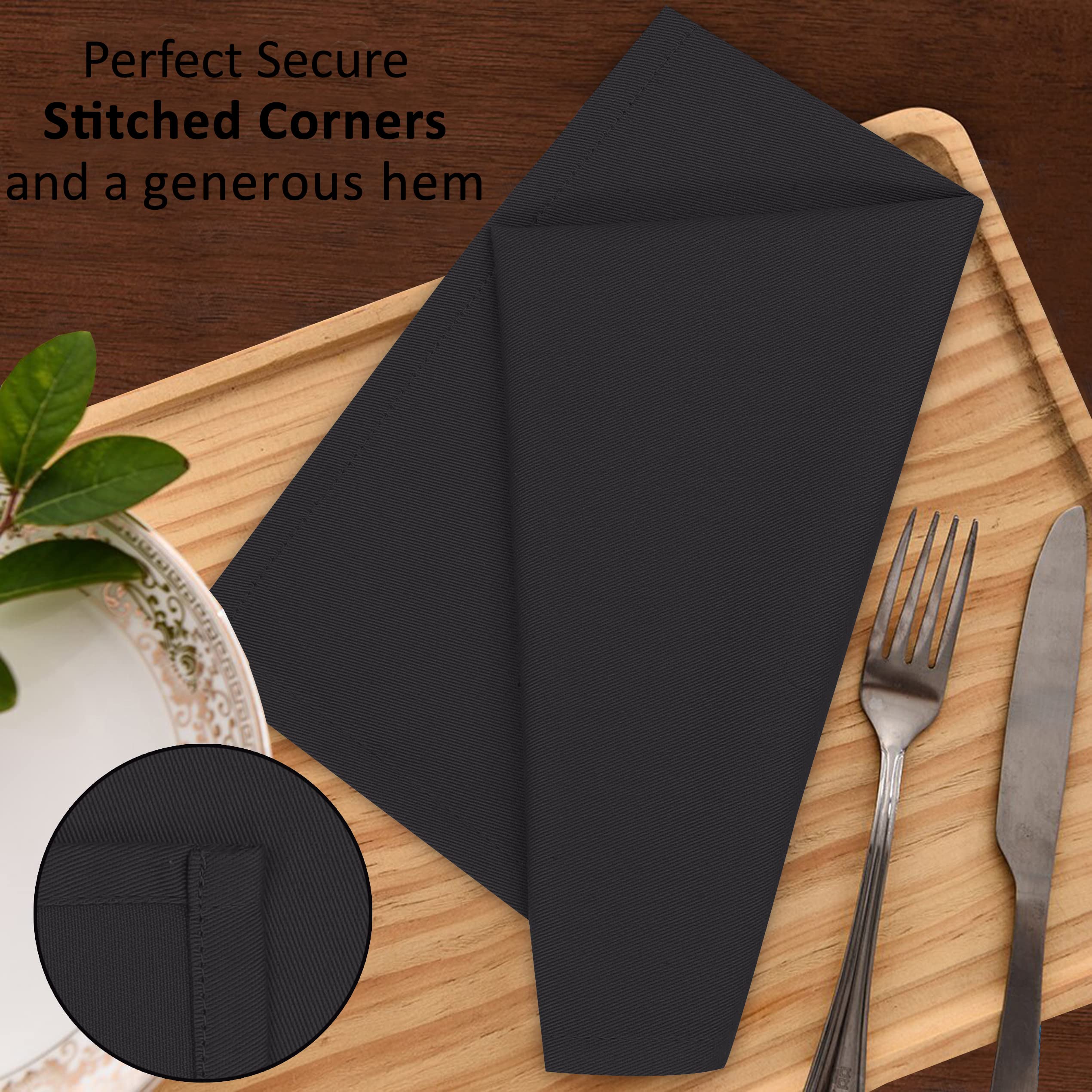 Premium 12-Pack Ruvanti 18x18 Inch Cotton Blend Cloth Napkins - Soft, Durable & Highly Absorbent Washable Dinner Napkins for Restaurants, Weddings, Parties & Everyday Use - Elegant Black Table Linens for Fine Dining & Special Events