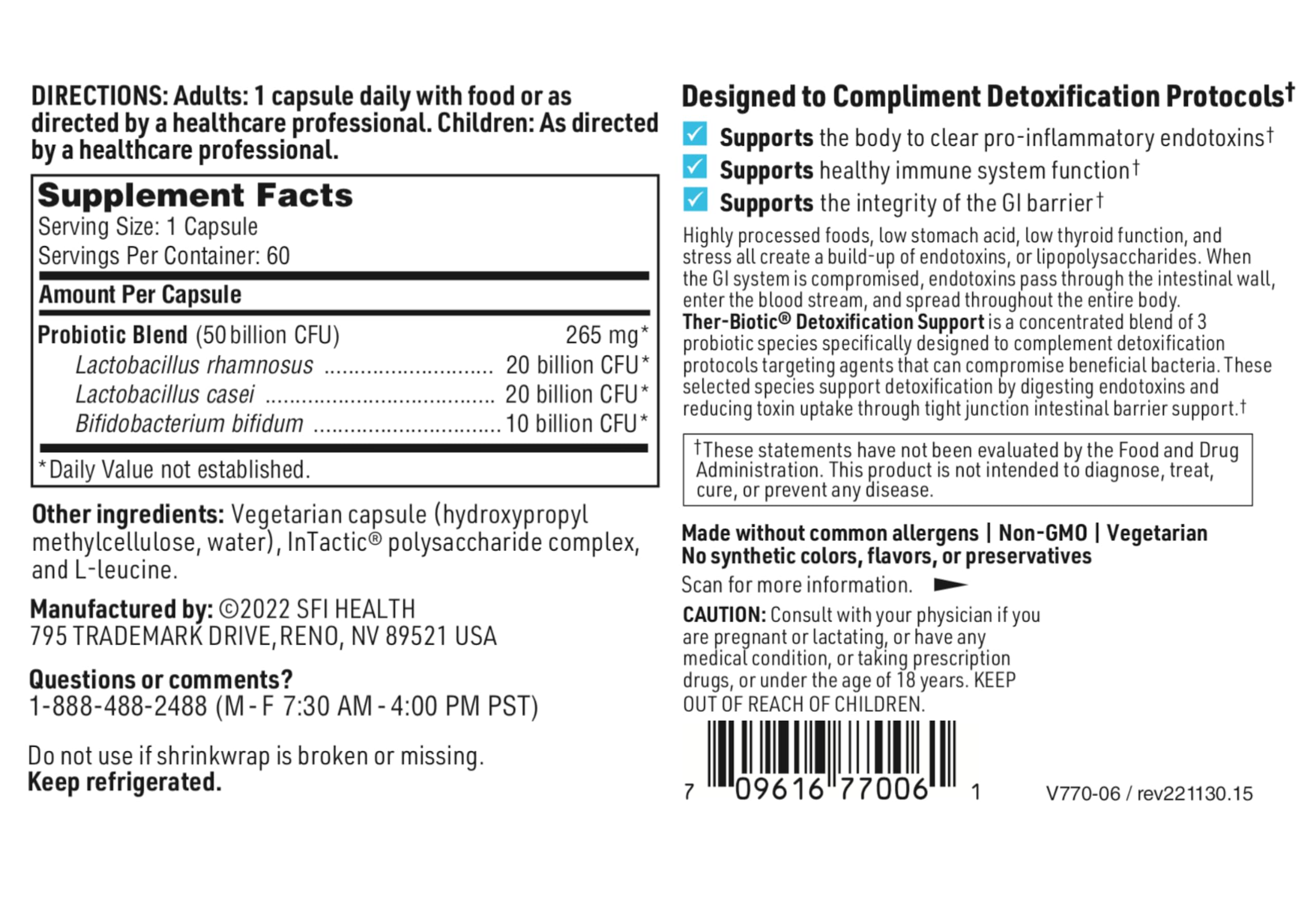Klaire Labs Ther-Biotic Detox Probiotic Supplement - 50 Billion CFU for Gut Health & Colon Cleansing - Hypoallergenic Lactobacillus & Bifidobacterium Blend (60 Capsules, 2 Pack) - Supports Digestion & Detox After Antibiotics or Travel