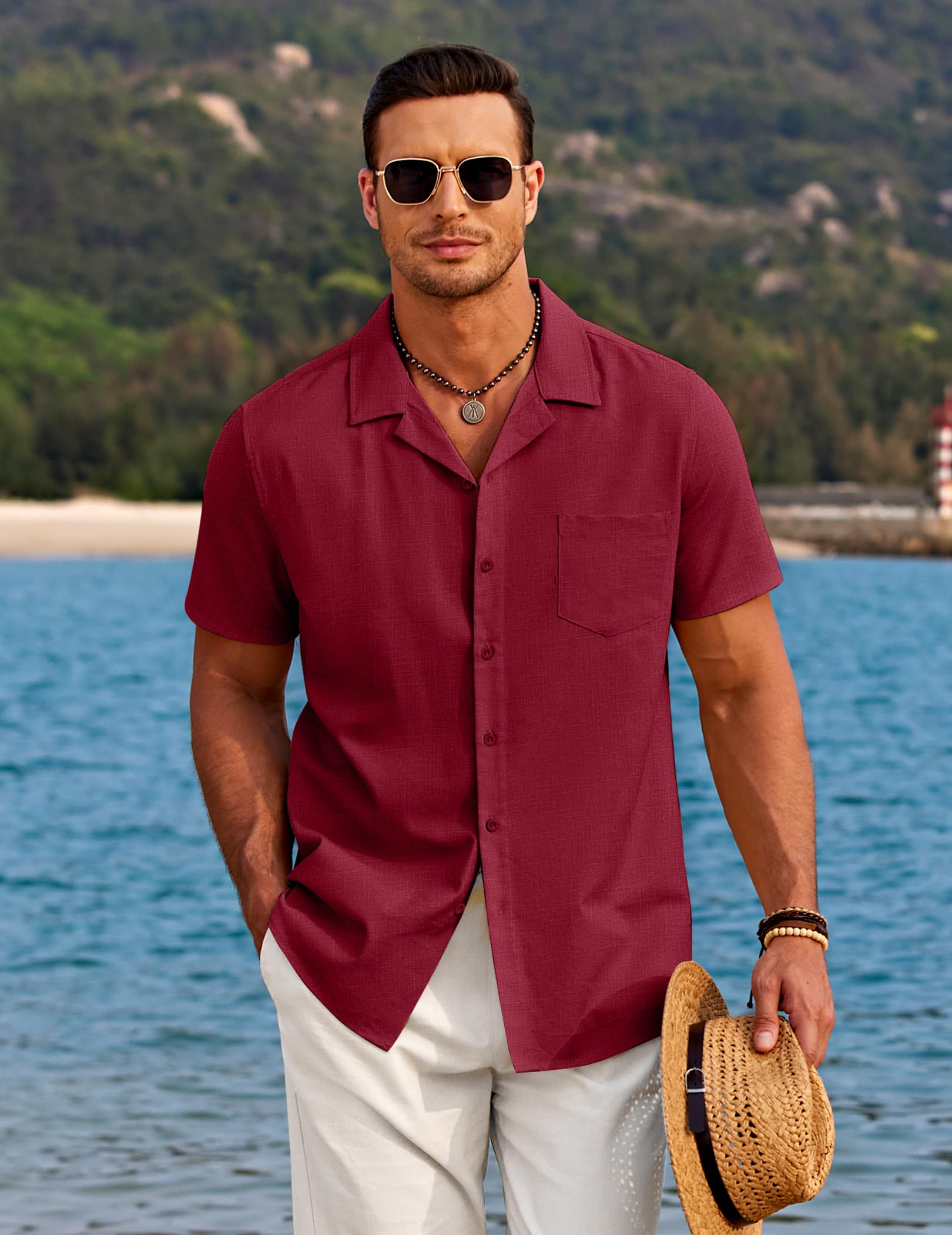 COOFANDY Men's Linen Shirt - Breathable Cuban Collar Summer Shirt for Beach, Wedding & Vacation | Casual Button Down Shirt for Tropical Getaways & Outdoor Events
