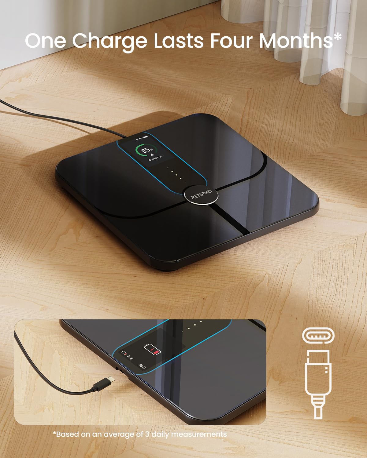RENPHO Smart Body Fat Scale with TFT LCD - Digital Bluetooth WiFi Bathroom Scale for Weight, BMI, Muscle Mass & 18 Body Metrics - Rechargeable Smart Scale for Home Gym & Health Tracking (Elis Nova) - Perfect for Fitness Enthusiasts & Weight Management