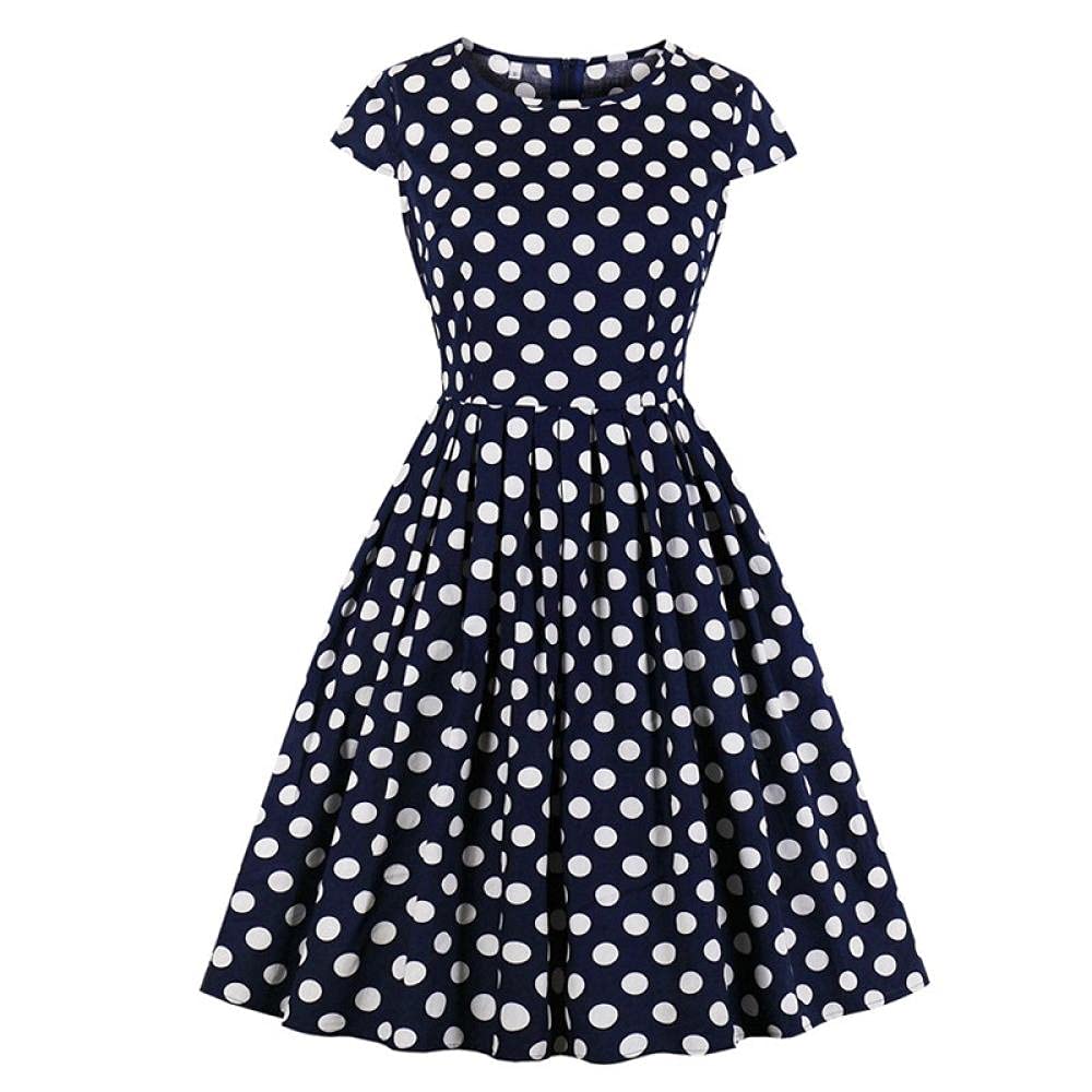 Vintage Polka Dot Pleated Skirt Dress for Women with Side Pockets & Cap Sleeves - Summer Flowy Midi Skirt for Casual Outings, Beach Vacations and Date Nights