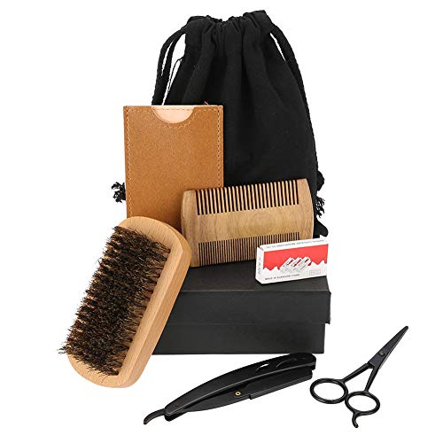 Premium 6-Piece Beard Grooming Kit for Men - Natural Bristle Brush, Comb, Scissors, Conditioner | Portable Mustache Care Set with Travel Case | Perfect Gift for Him, Beard Maintenance & Styling at Home or On-The-Go
