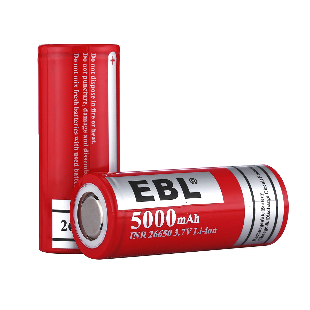EBL INR 26650 5000mAh Li-ion Rechargeable Batteries - High Capacity 3.7V Battery for Flashlights, Vape Mods, Solar Power & Emergency Backup - 2 Pack