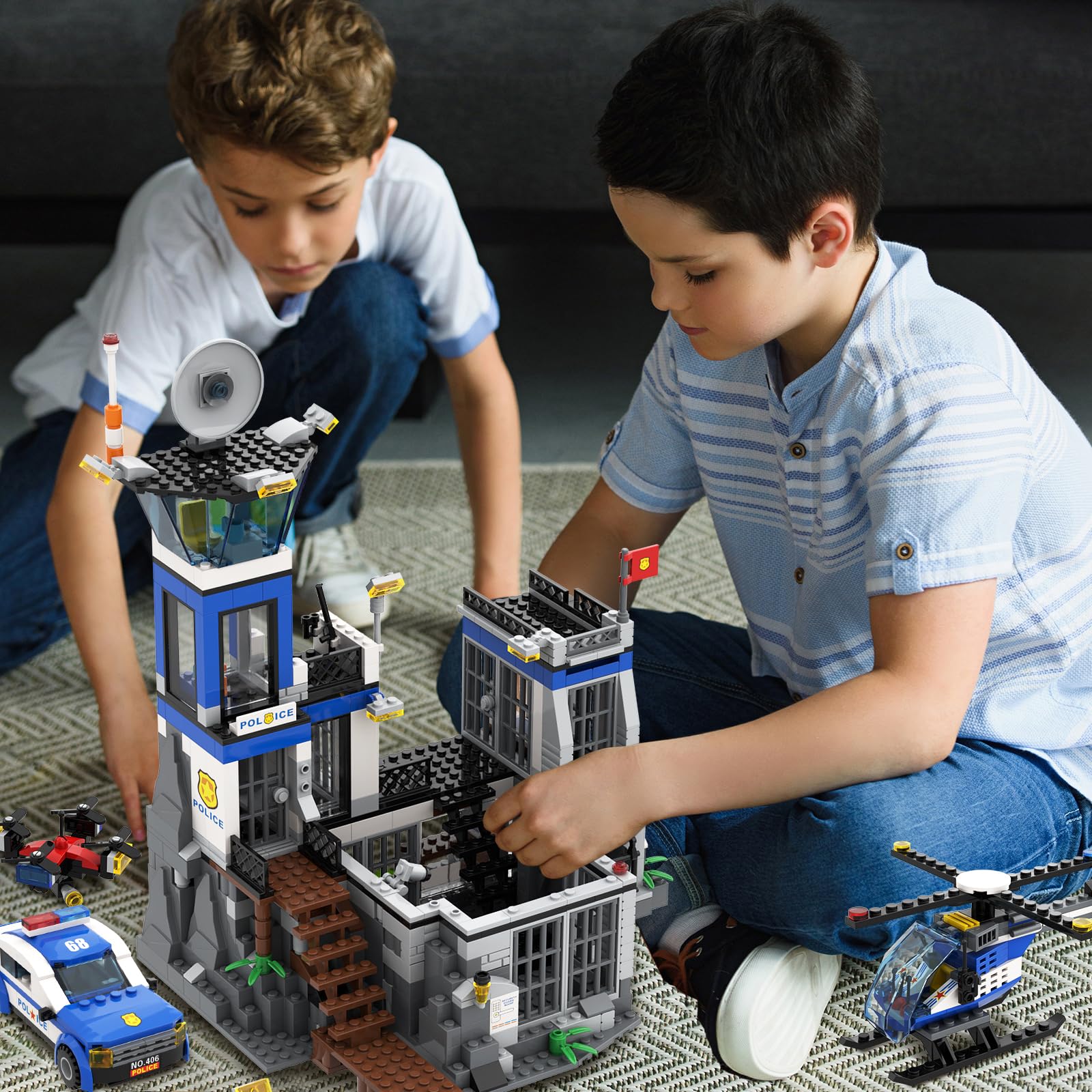 City Police Prison Island Building Blocks Set - 946PCS Police Station Toy Kit with Police Car, Drone, Helicopter & Boats | STEM Educational Gift for Kids Boys Girls Ages 6+ | Creative Play for Role-Playing & Storytelling Scenes
