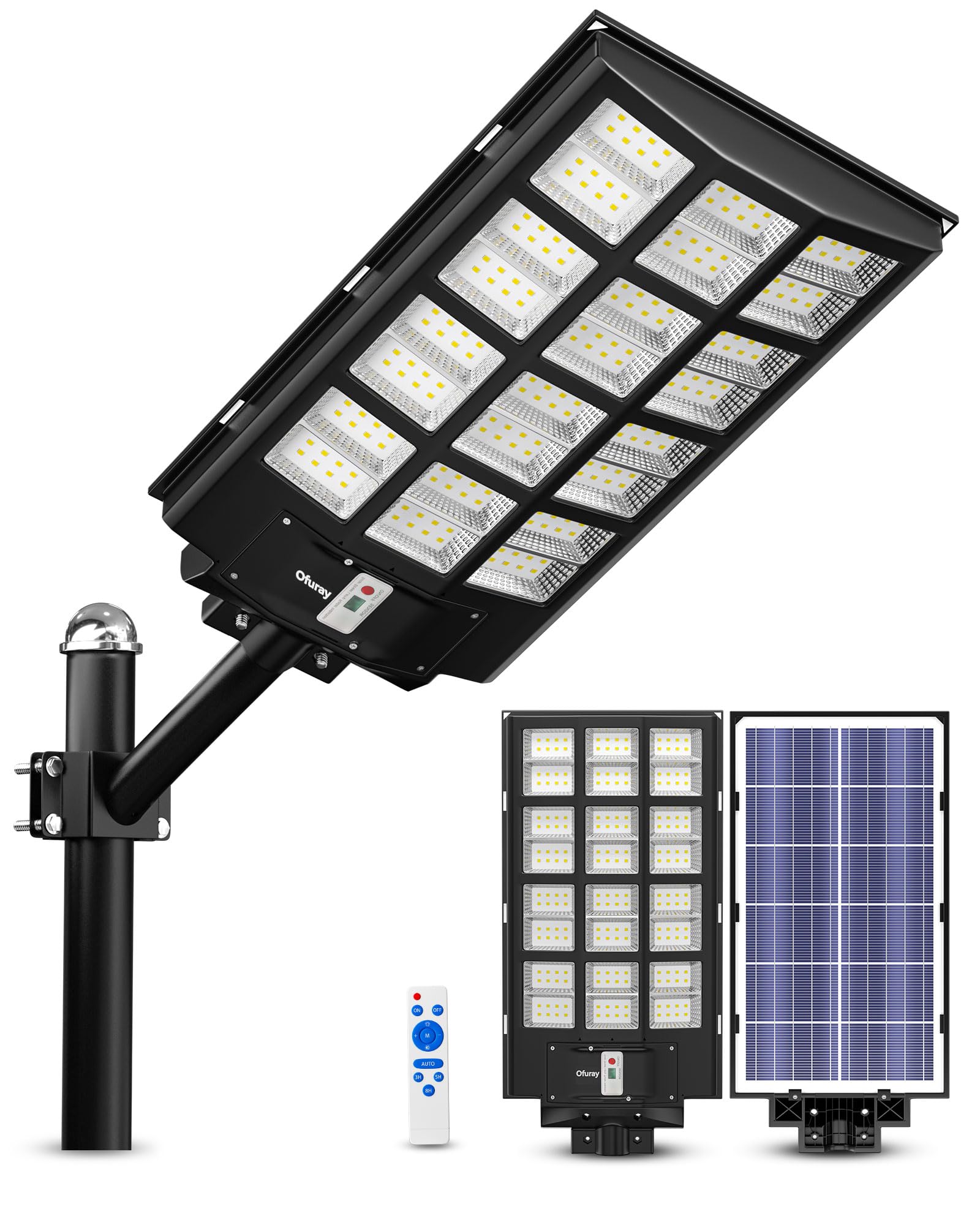 Ofuray OF-5600W 560,000LM Solar Street Lights Outdoor - Commercial Solar Security Flood Lights with Remote & Motion Sensor, 6500K Waterproof LED for Parking Lots, Streets, Barns (Dusk to Dawn) - Perfect for Home Security, Pathway Lighting & Large Area Illumination