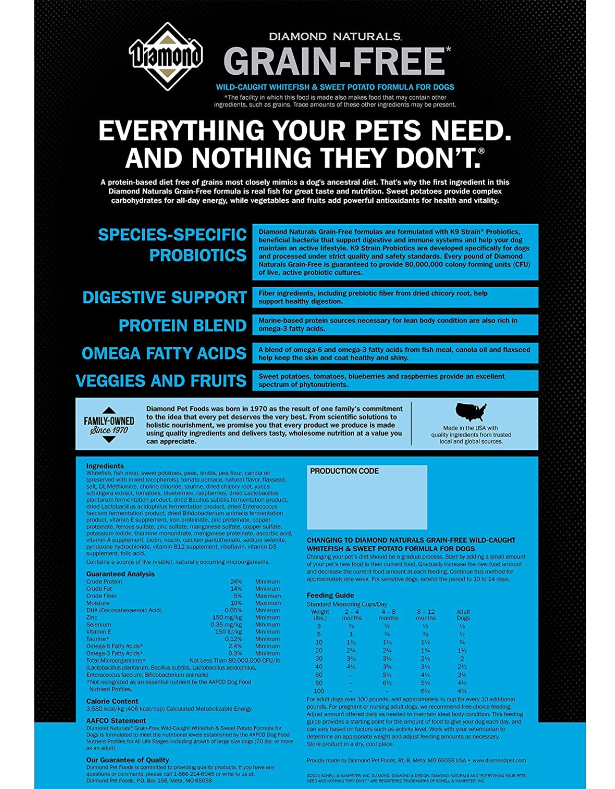 Diamond Naturals Grain-Free Whitefish & Sweet Potato Dog Food - 5lb & 15lb Bags | High Protein Dry Food for Adult Dogs with Sensitive Stomachs | Perfect for Indoor & Outdoor Active Pets