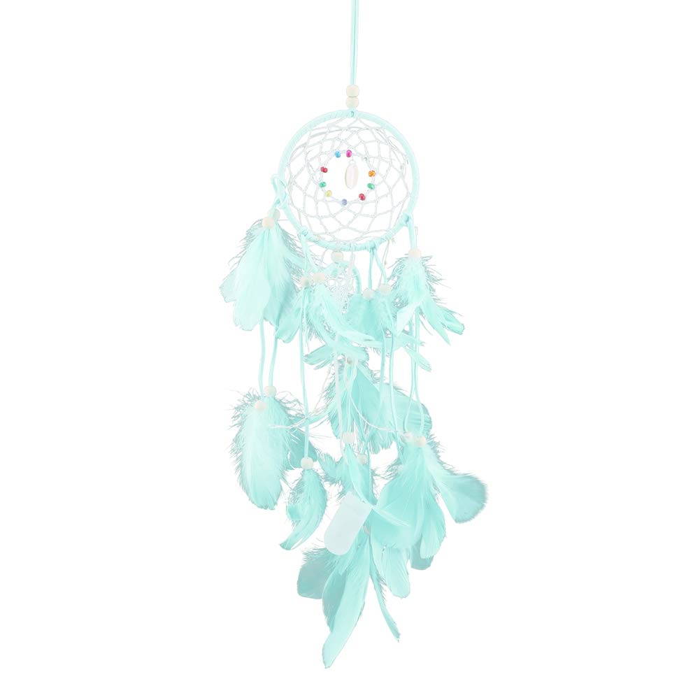 HERCHR LED Dream Catcher Wall Decor with Fairy Lights - Bohemian Feather Dreamcatcher for Bedroom, Wedding, Nursery & Home Decor - Green Hanging Ornament for Relaxation & Spiritual Healing