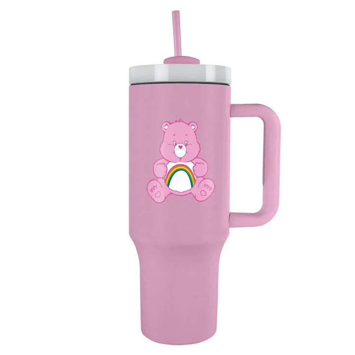 Cheer Bear 40oz Tumbler with Straw - Insulated Stainless Steel Water Bottle for Kids & Adults - Cute Care Bears Themed Drinkware for School, Office, Gym & Outdoor Activities