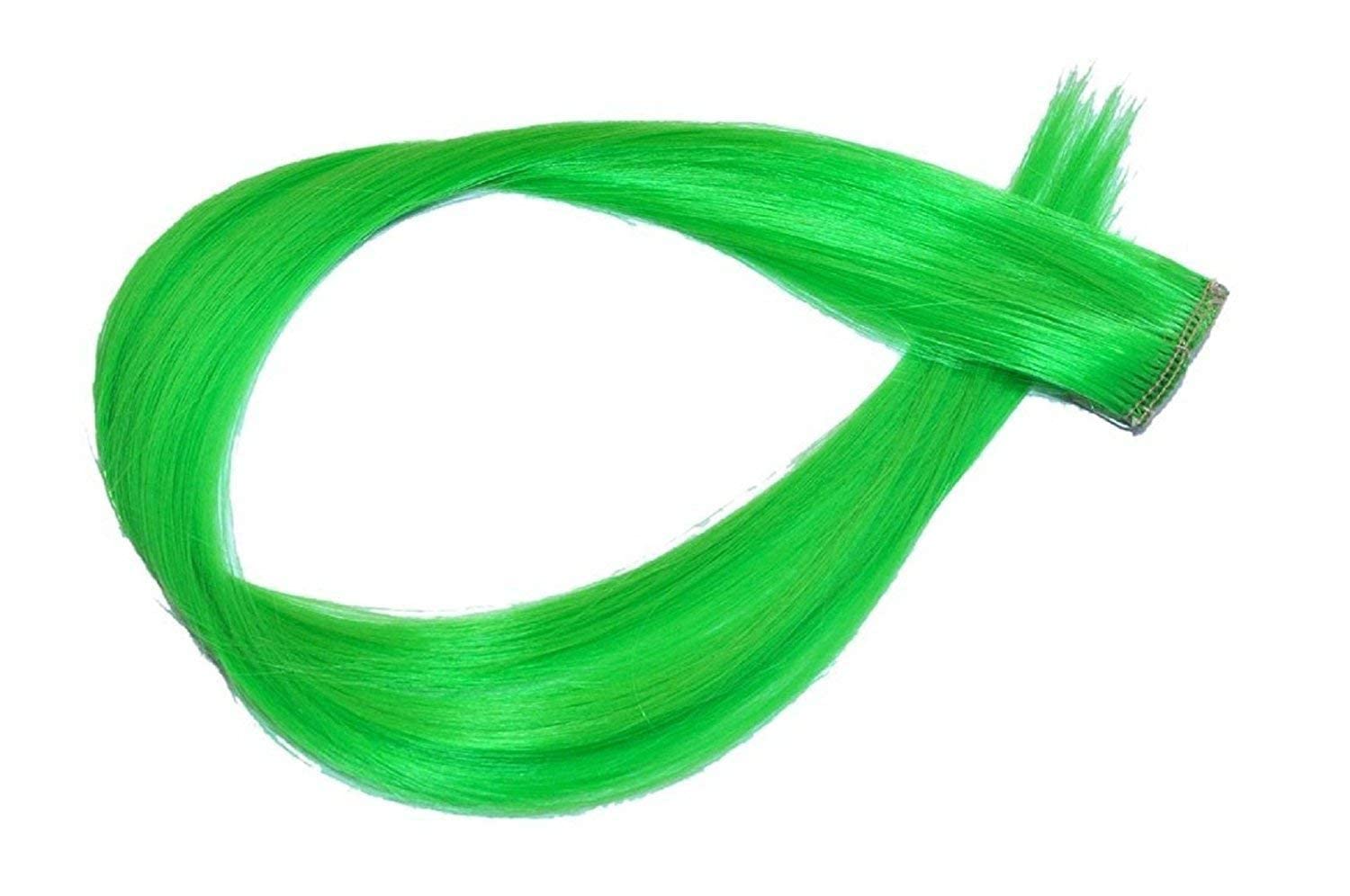 Verbier Straight Colored Hair Streak Extensions - 2-Pack Green Highlighting Hair Strips for Women & Girls | Perfect for Parties, Cosplay & Festival Hairstyles
