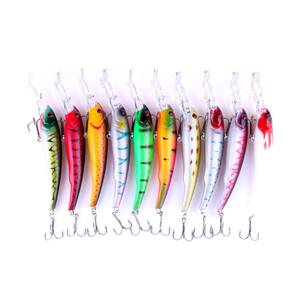 Hard Bait Minnow Lures 10-Pack with 3D Eyes for Bass & Trout Fishing