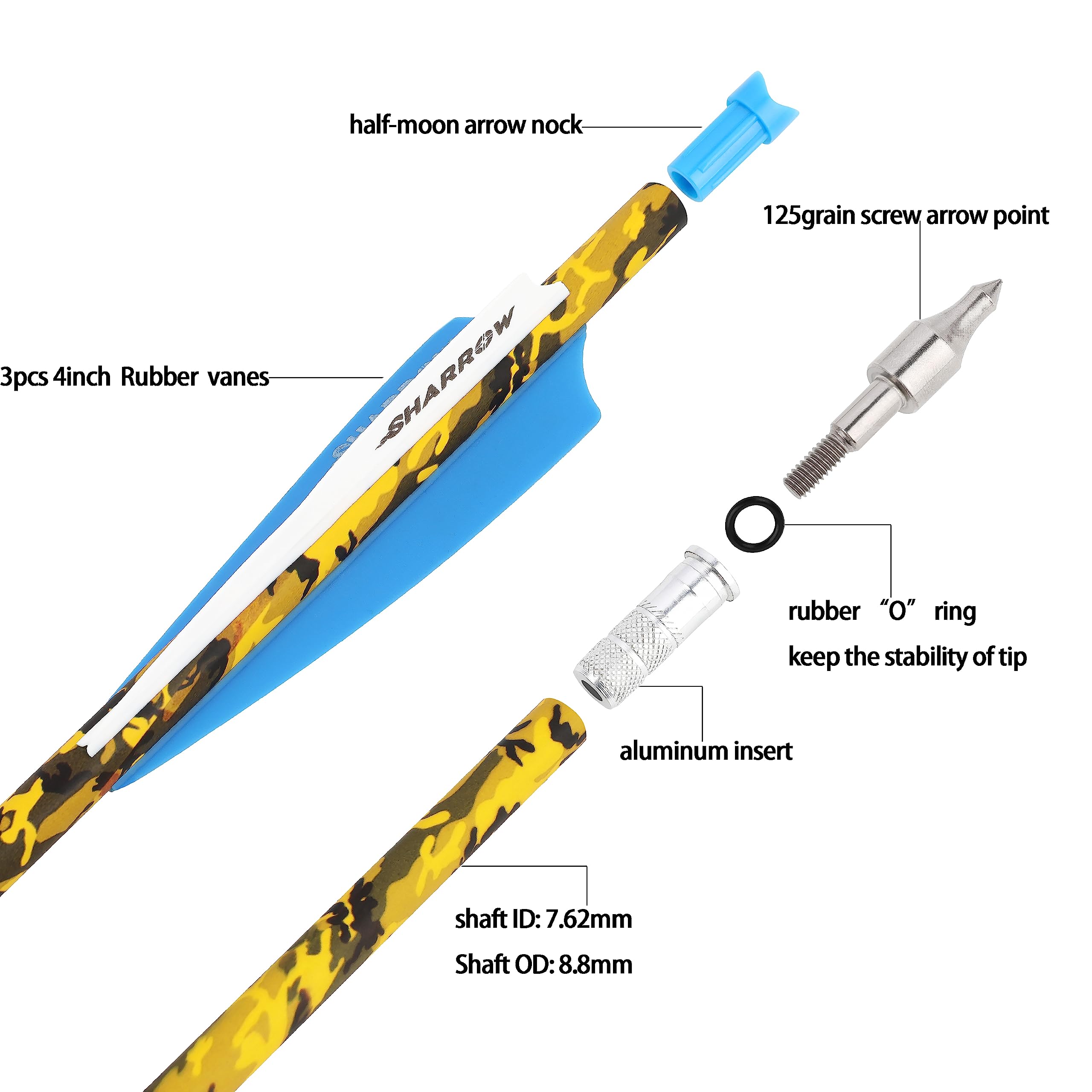 Carbon Crossbow Bolts 16-22 Inch with Broadheads for Hunting - 6/12PCS