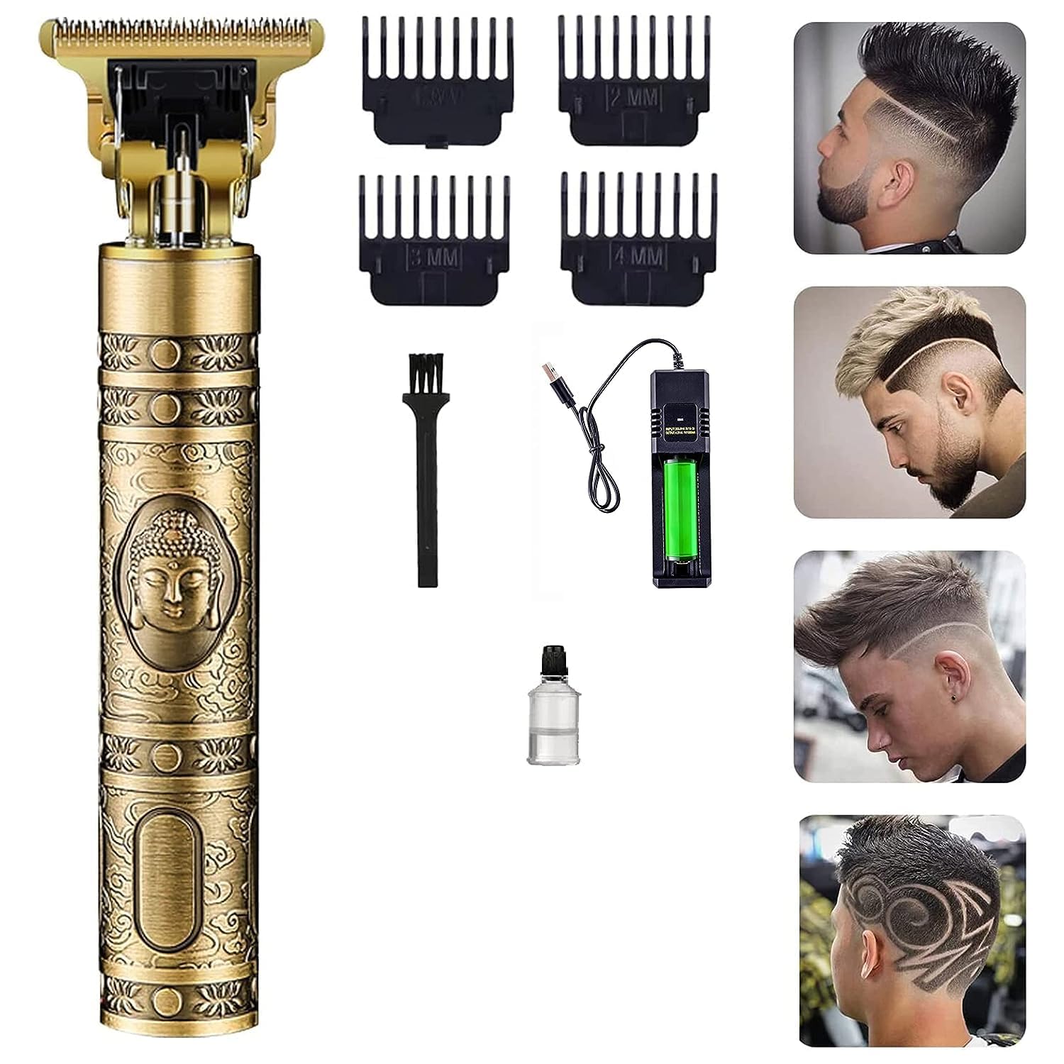 BuenoVida Professional Hair Clippers for Men - Adjustable Blade Trimmer & Shaver with Buddha Style Design | Perfect for Home Grooming, Barber Shops & Travel Use