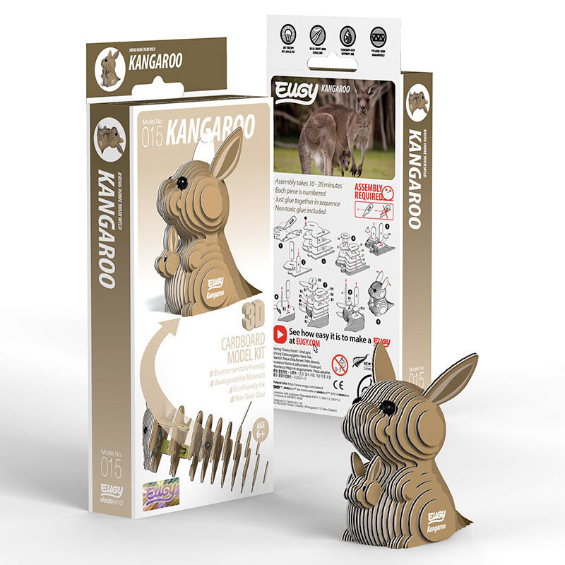 Eugy 3D Cardboard Kangaroo Model Kit - DIY Animal Puzzle for Kids & Adults - Fun Educational STEM Toy for Home Decor, School Projects & Gift Giving