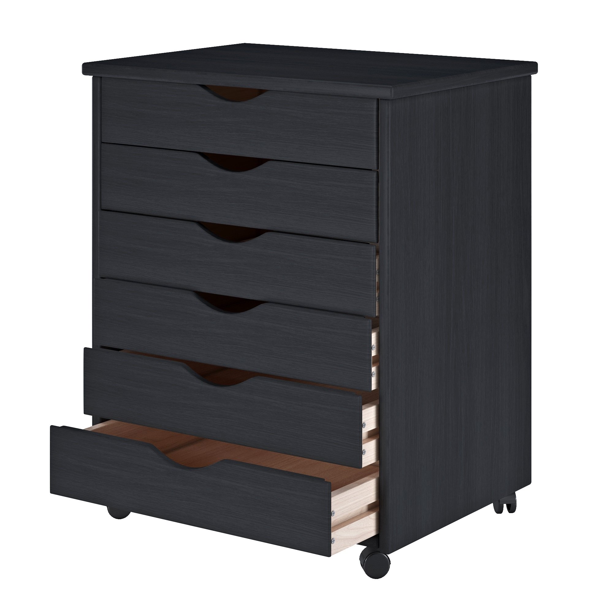 Adeptus-Jela Original 6-Drawer Extra Wide Solid Wood Rolling Cart - Black | Sturdy Mobile Storage for Office, Craft Room, Kitchen & Bathroom Organization