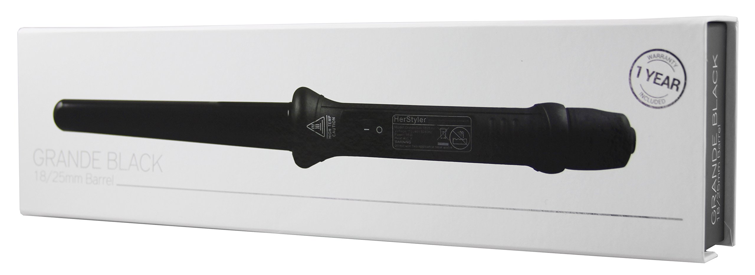 HERSTYLER Grande Professional 25mm Black Curling Iron - Salon Quality Hair Styler for Long Lasting Waves & Curls, Perfect for Home & Professional Use