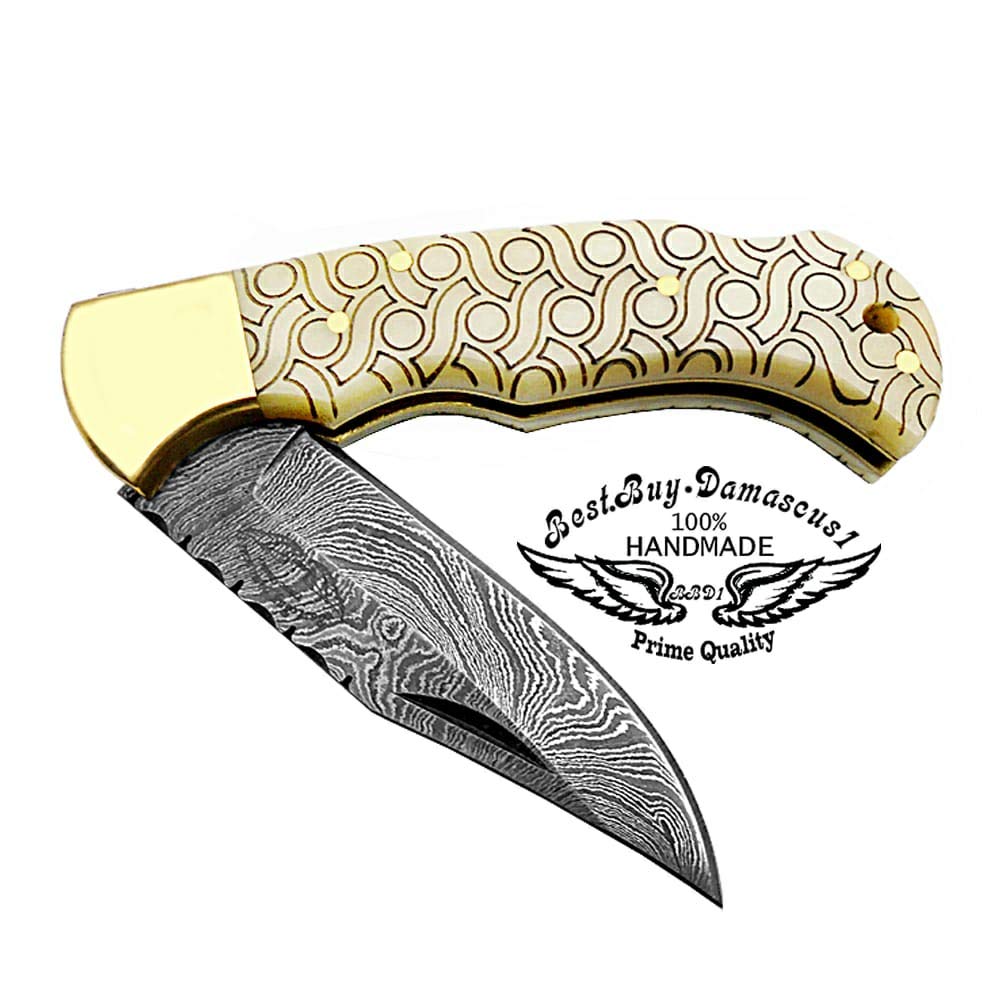 Premium Damascus Steel Folding Pocket Knife - 5.5