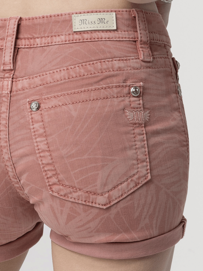 Miss Me M3636H87 Women's Mid Rise Shorts with Coral Leaf Print - Perfect for Summer Outfits, Beach Vacations & Casual Wear