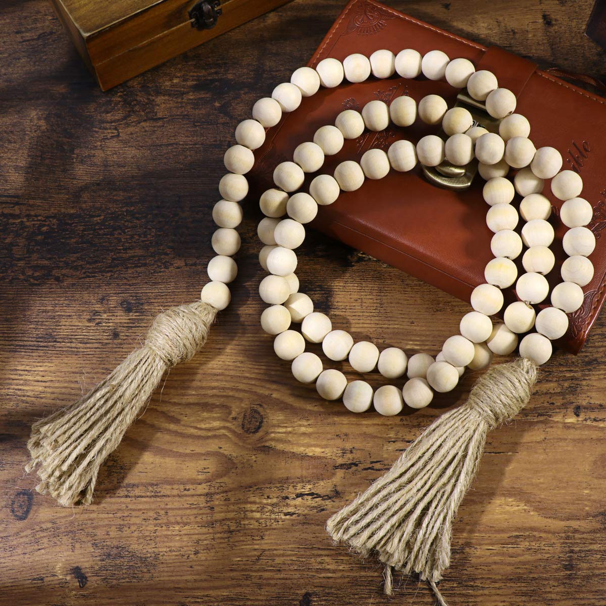 Rustic Wood Bead Tassel Garland - Farmhouse Wall Hanging Decor for Nursery, Kids Room & Prayer Beads | Boho Chic Home Accent for Baby Shower, Wedding & Country Style Interior Design