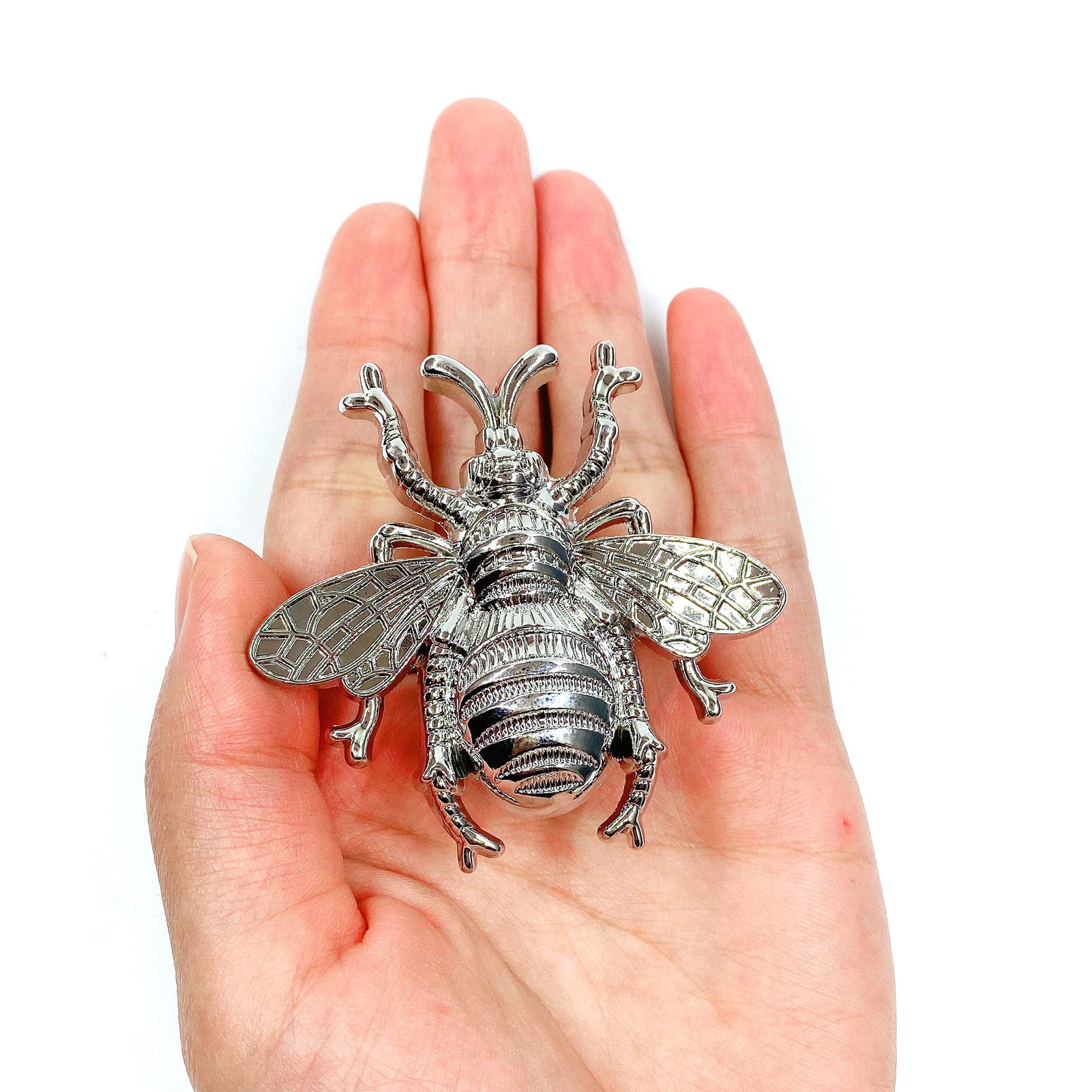 Bee Knob Drawer Pulls - Silver Cabinet Handles for Dresser, Wardrobe & Kitchen Decor - Spring Floral Garden Insect Theme (Set of 4) - Perfect for Home Renovation & DIY Furniture Upgrade