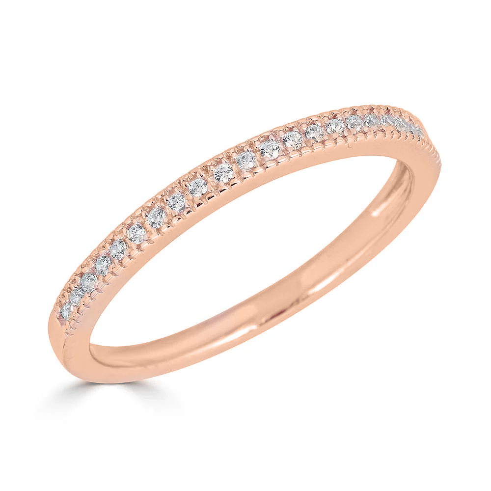 14K Gold 0.10 CTW Diamond Beaded Stackable Ring for Women - Elegant Wedding Band, Anniversary Gift, Everyday Jewelry & Special Occasions