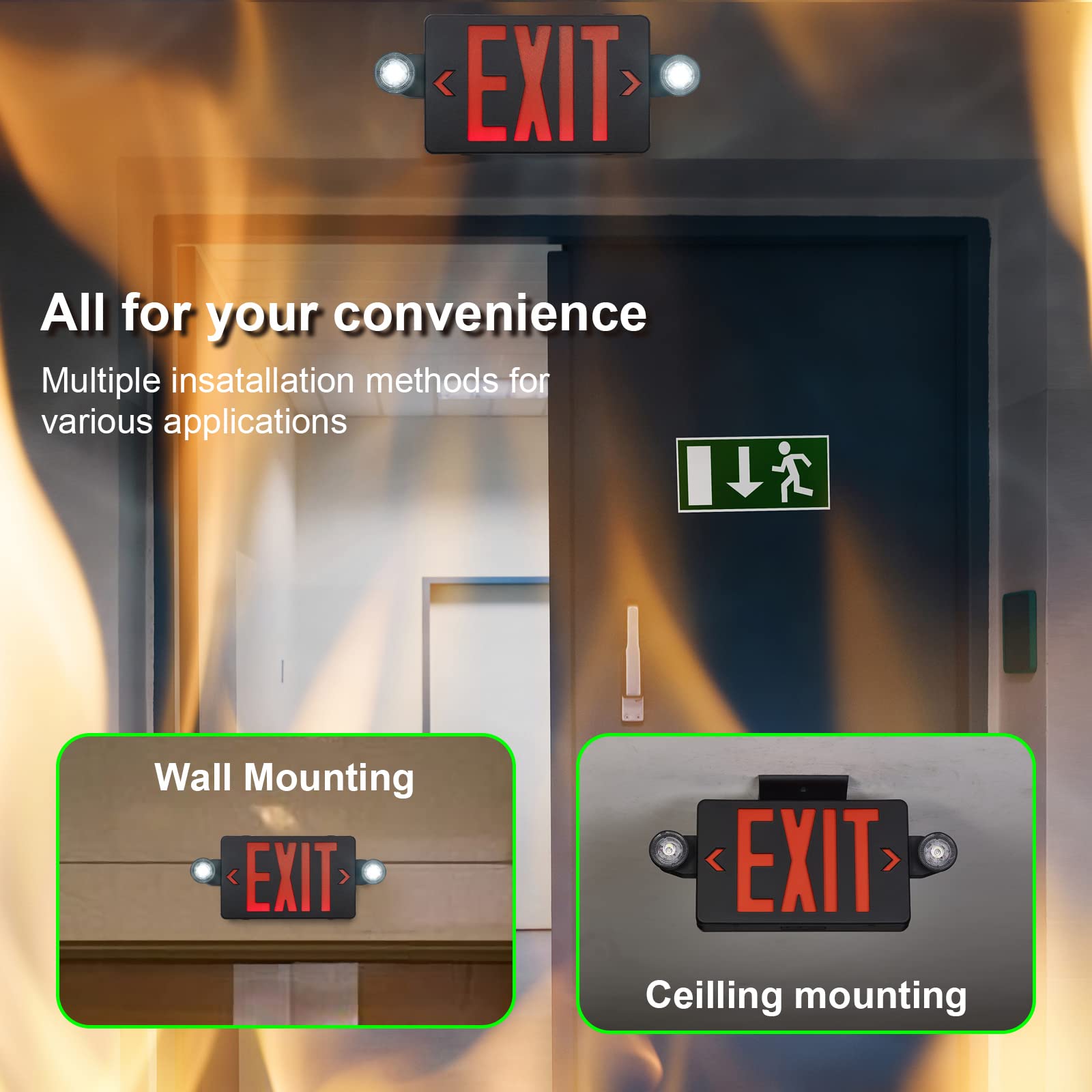 TANLUX Black LED Emergency Exit Sign with Battery Backup, UL Listed AC 120/277V Commercial Light - 1 Pack for Business Safety & Building Code Compliance (Ideal for Offices, Warehouses & Public Spaces)