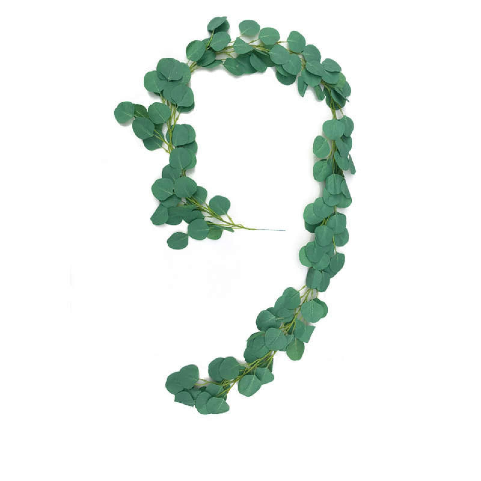 6.5 Ft Green Artificial Eucalyptus Vines - Faux Silver Dollar Eucalyptus Leaves with Red Autumn Accents for Wedding Wreaths, Home Decor, and Seasonal Displays