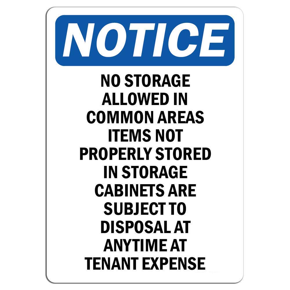 No Storage Allowed Sign - 12x18 Inch Aluminum Warehouse Safety Sign - Weatherproof & Durable (0.04