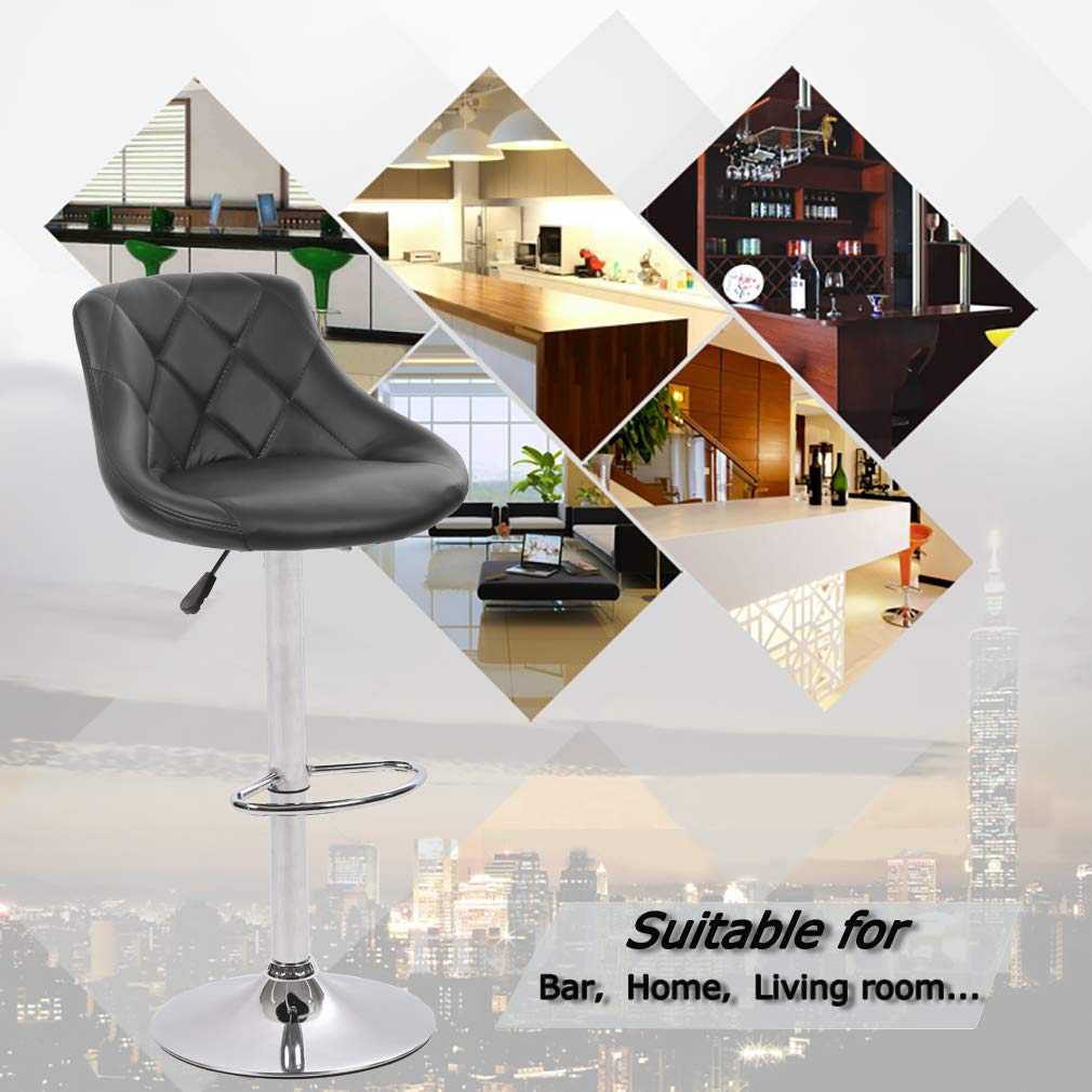 Best Adjustable Swivel Bar Stools with PU Leather Back - Set of 2 for Kitchen Counter, Dining & Home Bar - Comfortable Height-Adjustable Stools for Entertaining & Relaxing