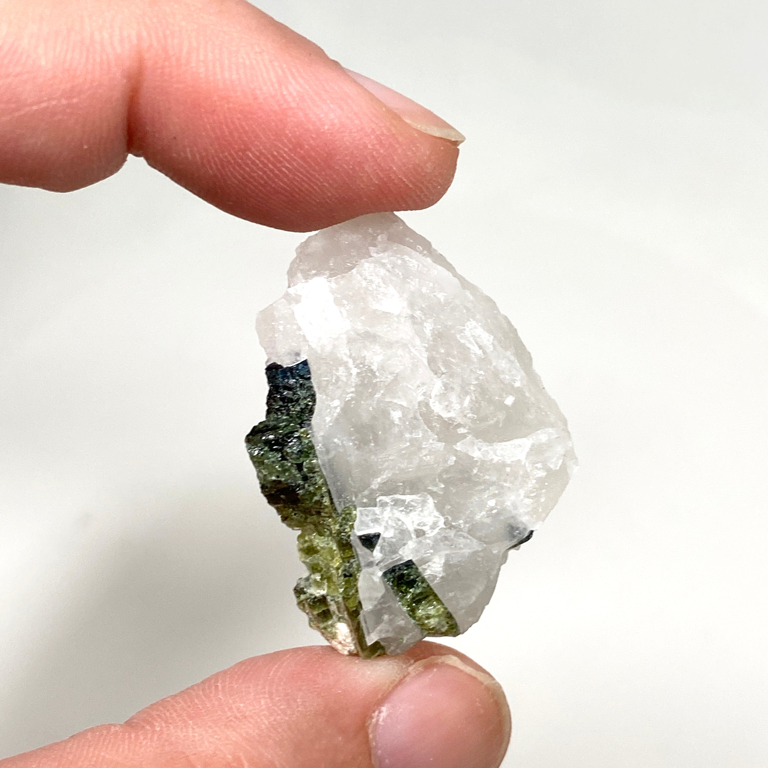 Natural Green Tourmaline on Quartz Crystal Specimen - GTQ05 | Healing Stone for Meditation, Reiki & Home Decor