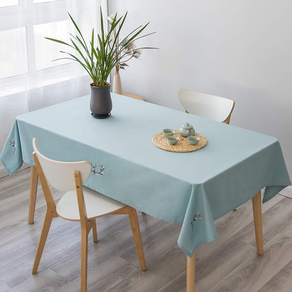 Blue Cotton Blend Washable Rectangle Tablecloth with Embroidery - 120x120cm Durable Table Cover for Kitchen, Dining, and Home Decor - Perfect for Everyday Meals, Parties, and Special Occasions