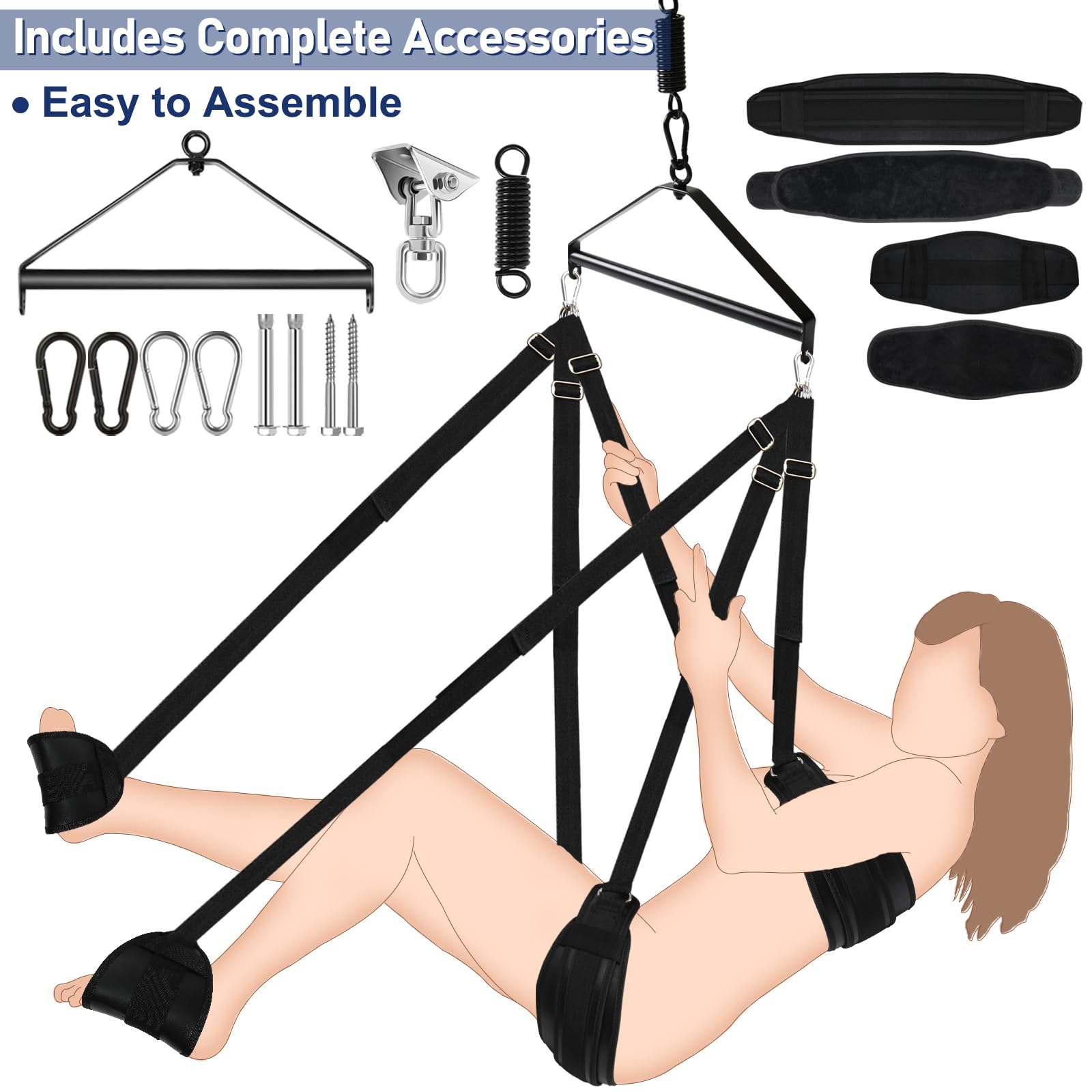Premium BDSM Sex Swing for Couples - Heavy Duty 360° Rotating Ceiling Swing with Adjustable Straps & Soft Pads - Adult Bondage Furniture Supports 800 lbs - Perfect for Bedroom, Dungeon & Spice Up Intimate Moments