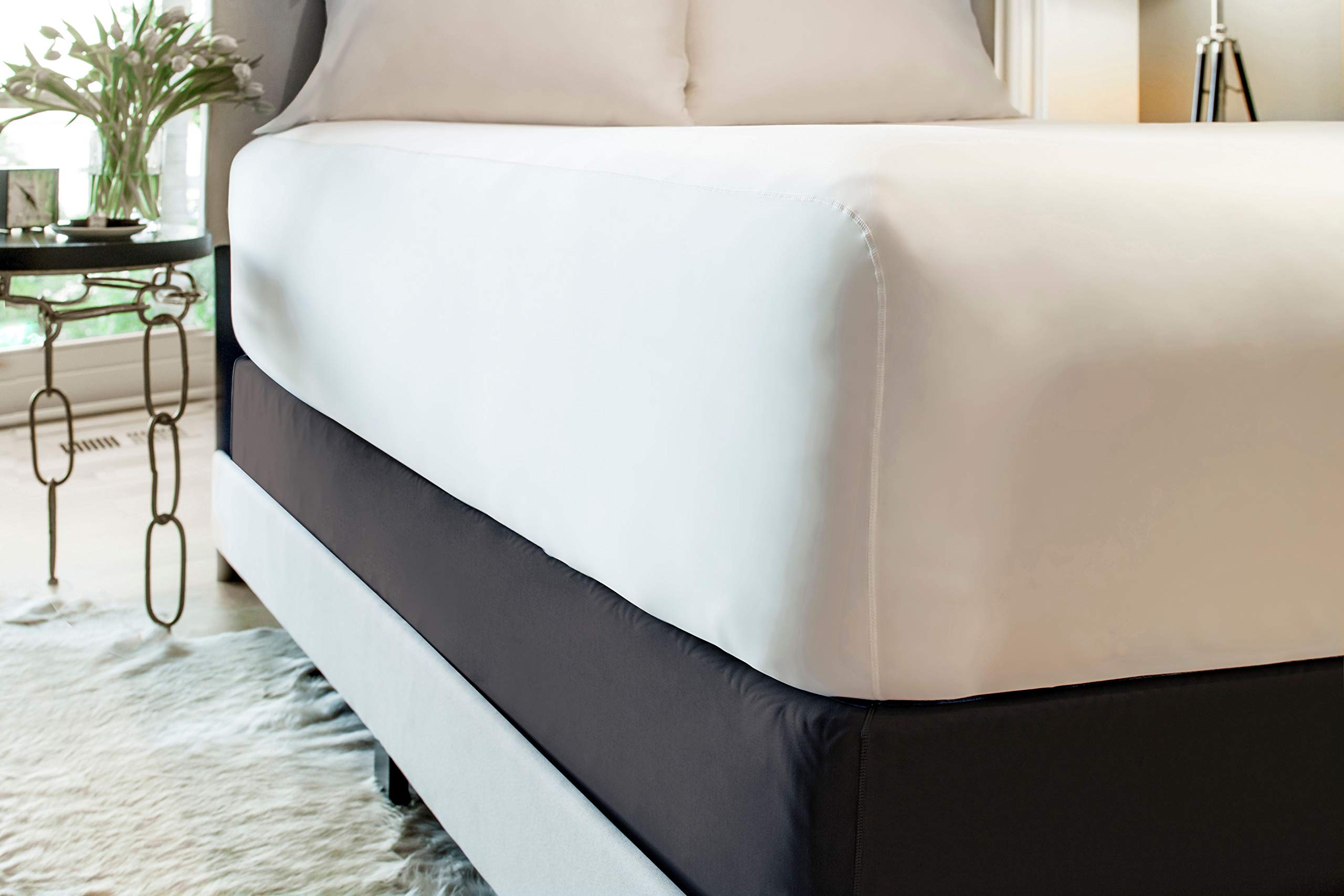 SHEEX Original Performance Box Spring Wrap - Sleek Dust Ruffle Alternative, King Size Black Bed Skirt for Modern Bedrooms | Perfect for Guest Rooms, Master Suites & Dorm Decor