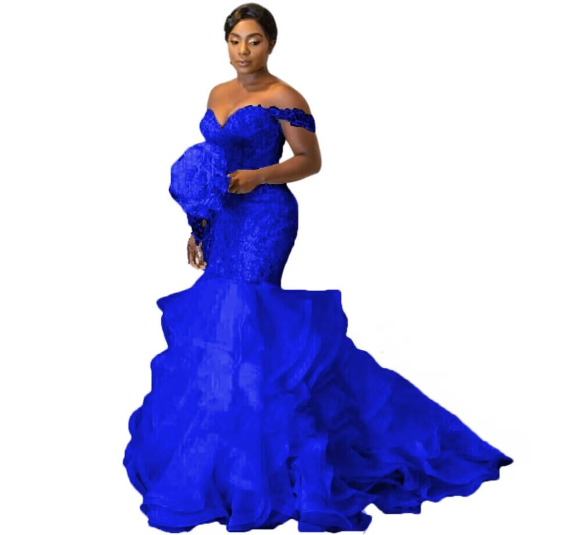 XYAYE Elegant Ruffle Organza Crystal Mermaid Wedding Dress for Bride - Lace Tassel Off Shoulder Bridal Gown - Perfect for Beach Weddings, Vow Renewals & Romantic Photoshoots