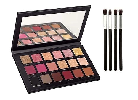 KAARM 18-Color Rose Gold Eyeshadow Palette with Makeup Brushes Set - Long-Lasting Pigmented Shades for Day & Night Makeup Looks