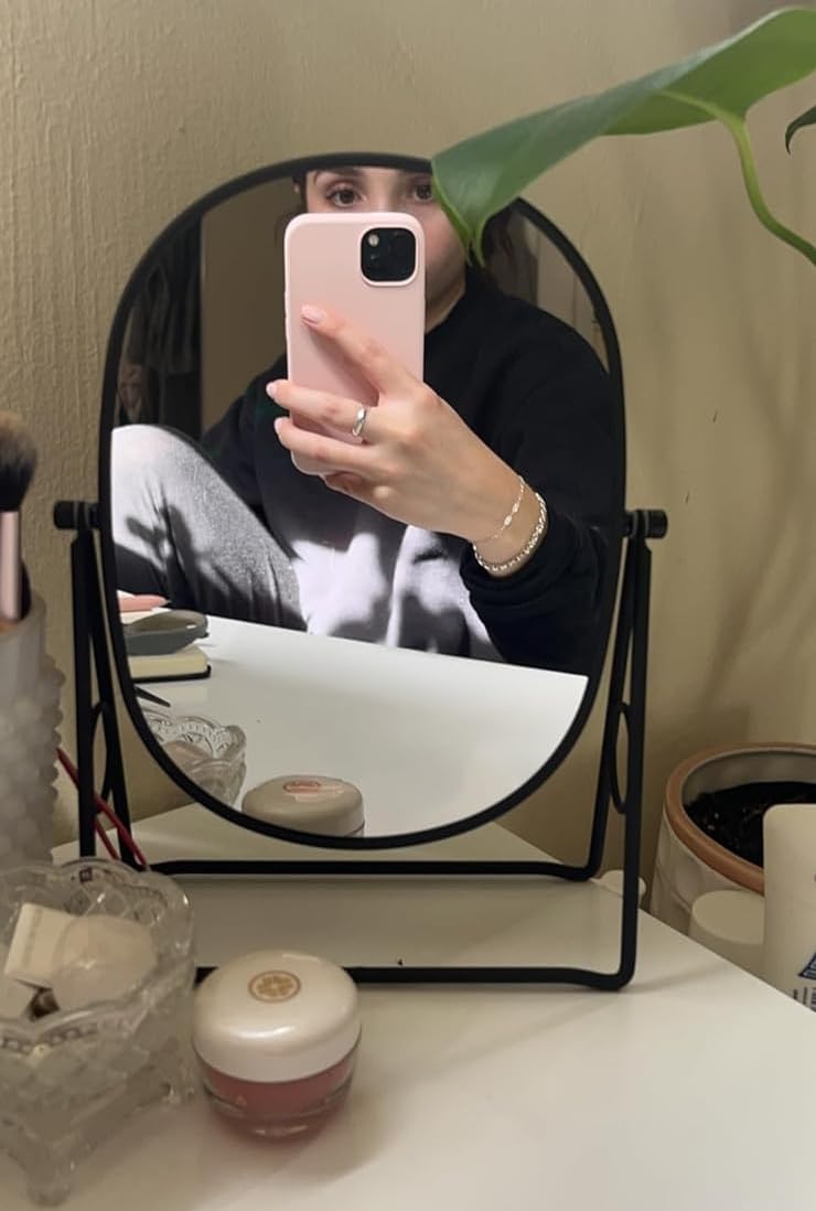 JOYOEIKON Classic Dual Sided 5X & 1X Magnifying Makeup Mirror with 360° Rotation - Vanity Mirror for Tabletop or Standing Use - Matt Black Cosmetic Mirror for Makeup Application, Skincare, and Grooming