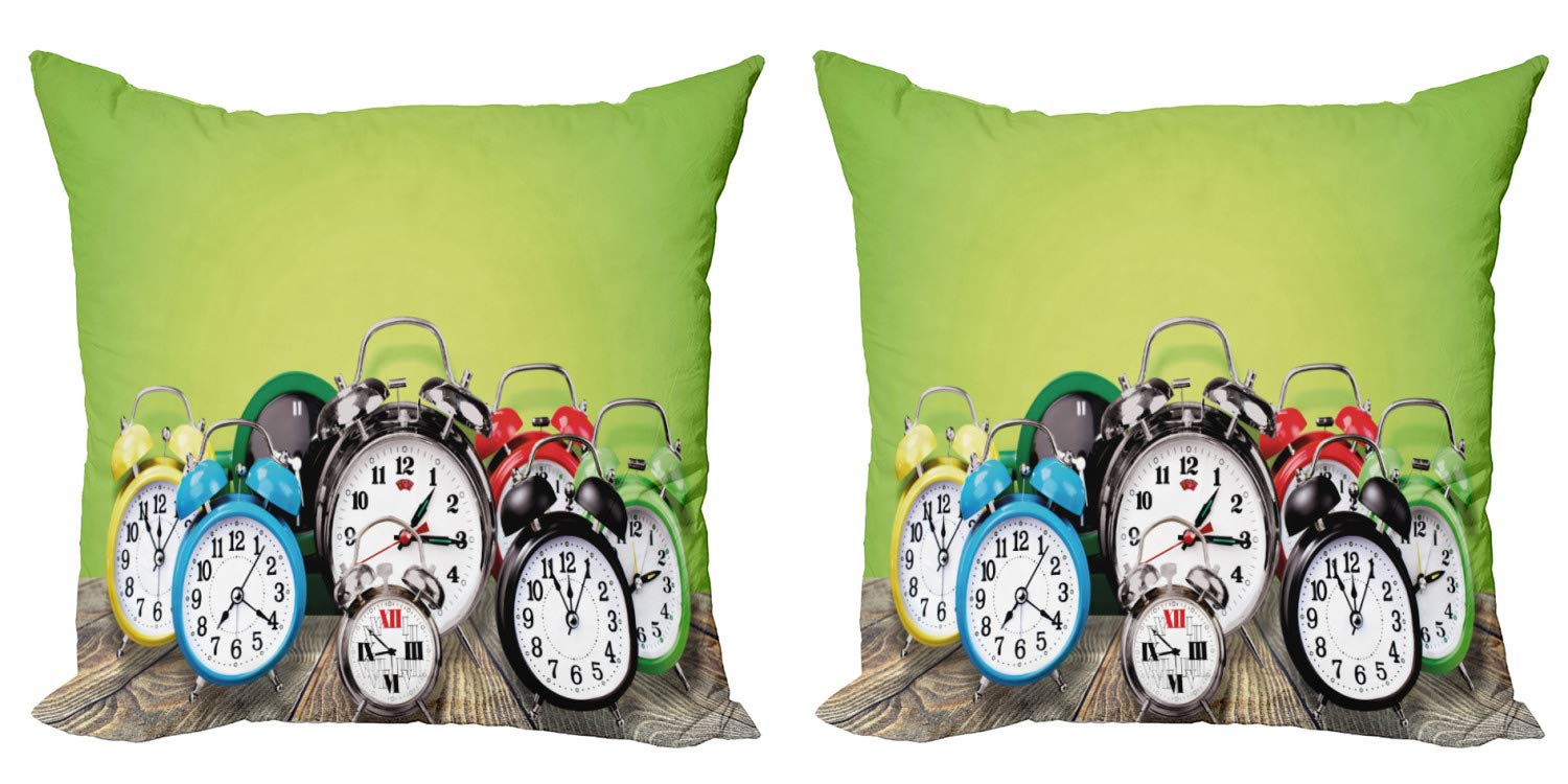 Ambesonne Vintage Alarm Clock Decorative Throw Pillow Covers Pack of 2 - 20