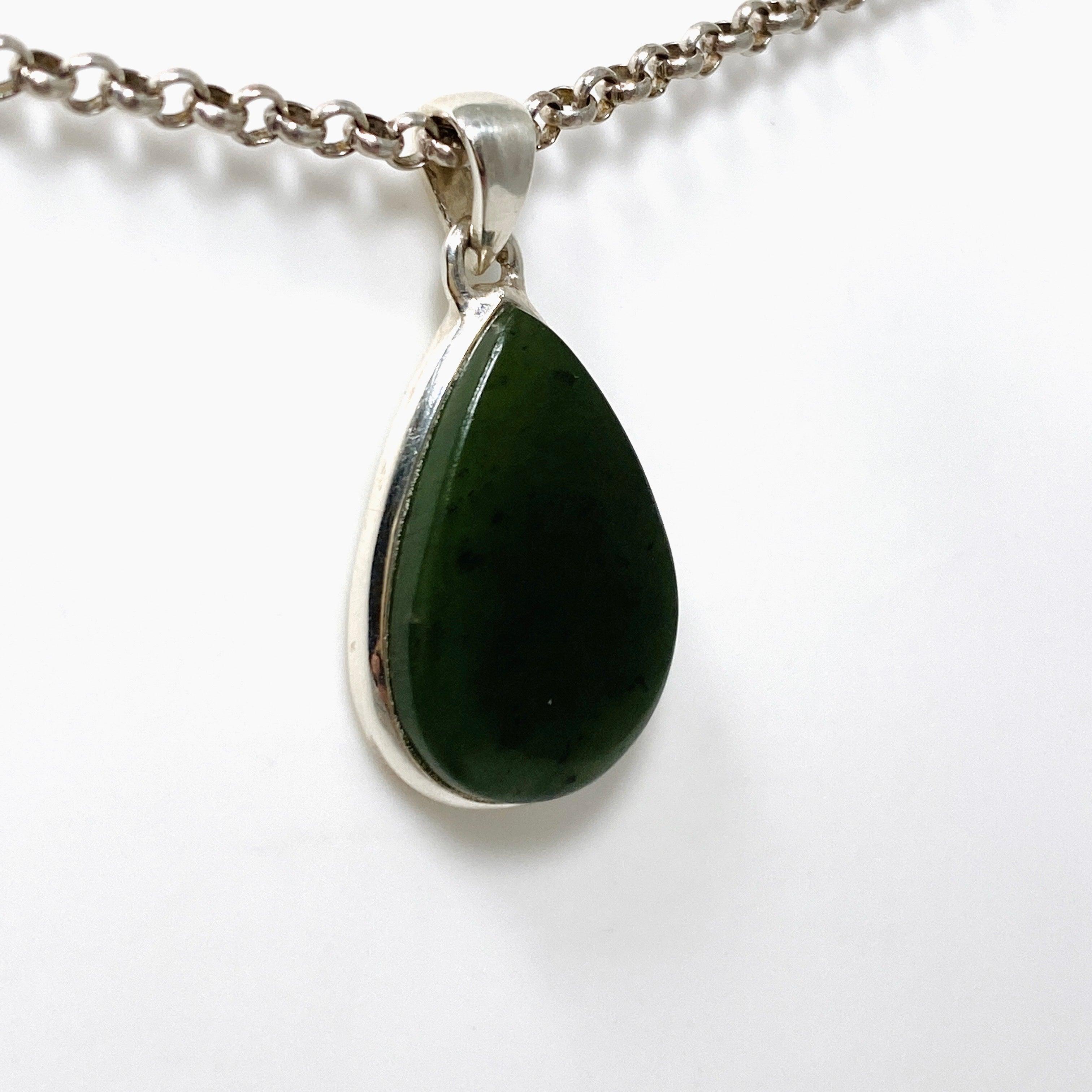 Natural Siberian Jade Nephrite Teardrop Pendant Necklace PPGJ673 - Elegant Jewelry Gift for Women, Perfect for Weddings & Special Occasions