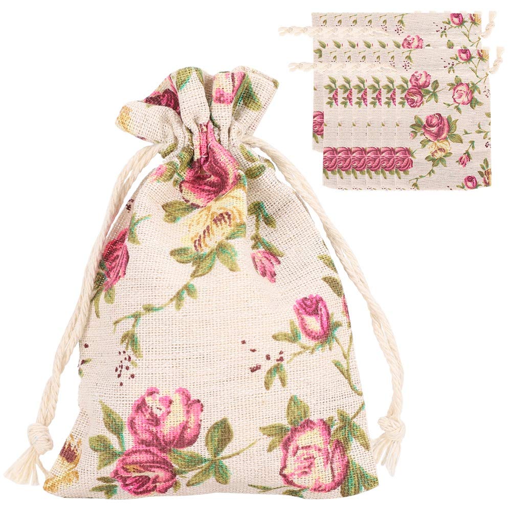50pcs Linen Drawstring Gift Bags - Natural Rose Burlap Pouches for Jewelry, DIY Crafts, Wedding Favors & Party Decor | Perfect for Christmas, Birthday Gifts & Home Storage Organization