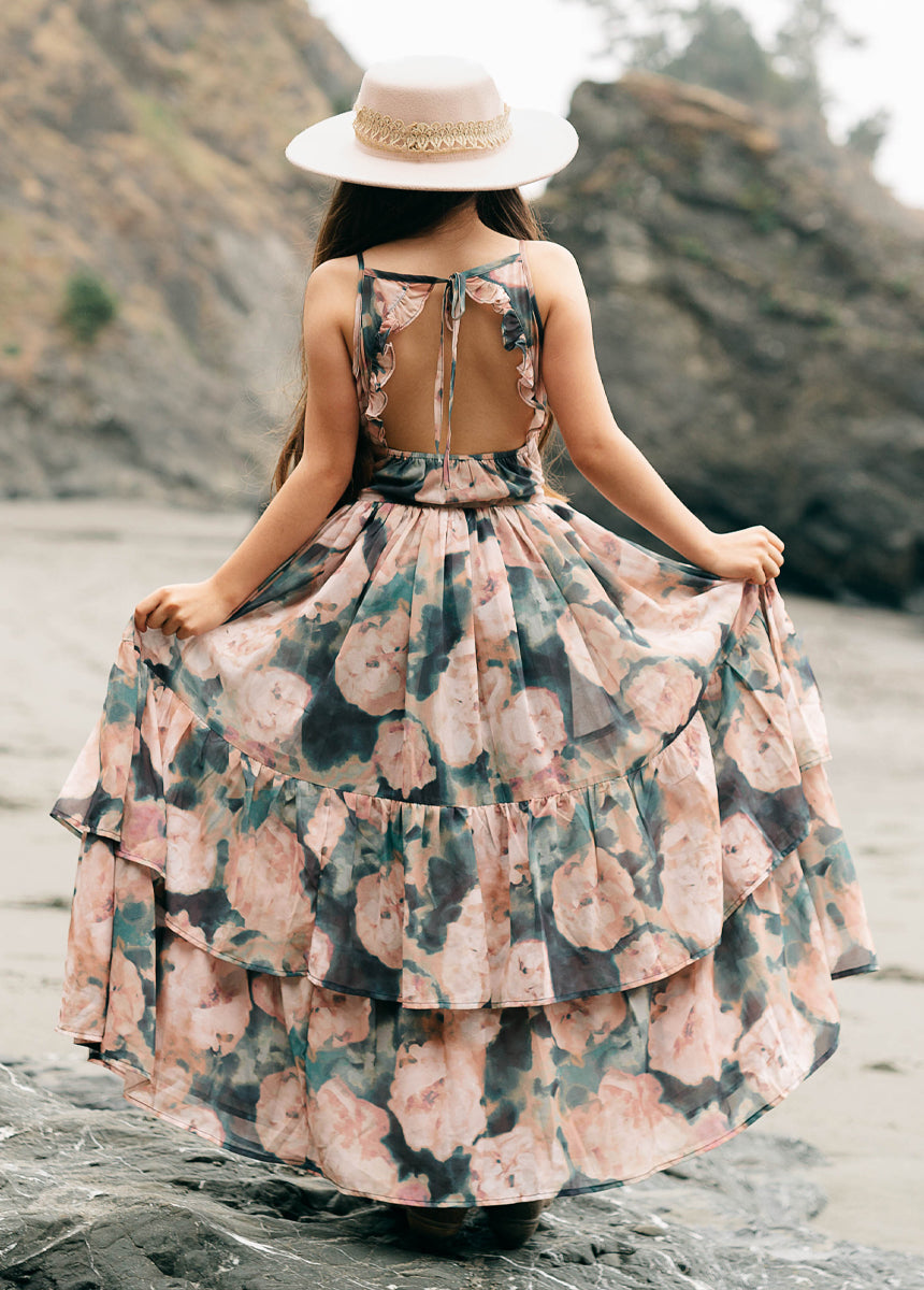 Catrin Dress in Cool Watercolor Floral Print - Elegant Summer Maxi Dress for Women | Perfect for Beach Vacations, Weddings & Casual Outings