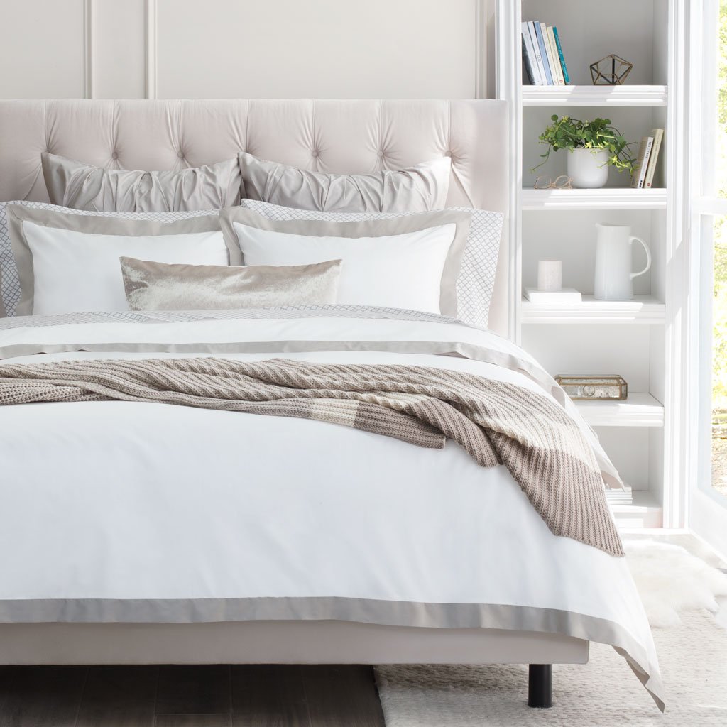 Dove Grey Linden Border Sham Pair - Premium Cotton Pillow Shams Set of 2 for Bedroom Decor | Elegant Home Textiles for Master Bedroom & Guest Room