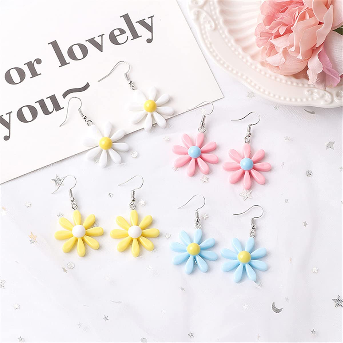 Dainty Enamel Daisy Flower Hook Earrings for Women - Lightweight Sunflower Dangle Earrings, Cute Floral Jewelry Gift for Teen Girls | Perfect for Spring Outfits, Weddings & Everyday Wear