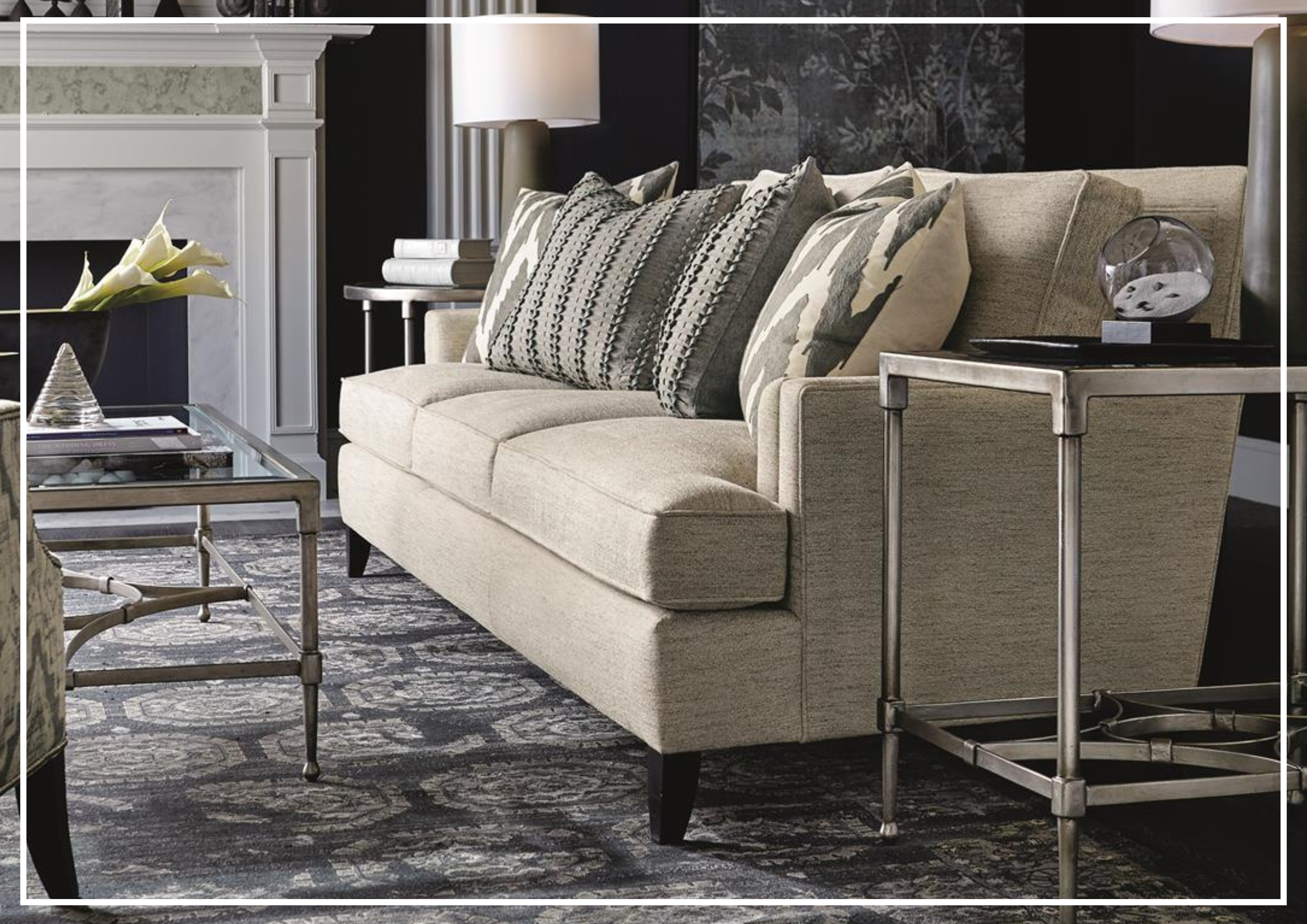 Bernhardt Addison Fabric 3-Seater Sofa in Cream Color - Modern Living Room Furniture for Comfortable Home & Office Use