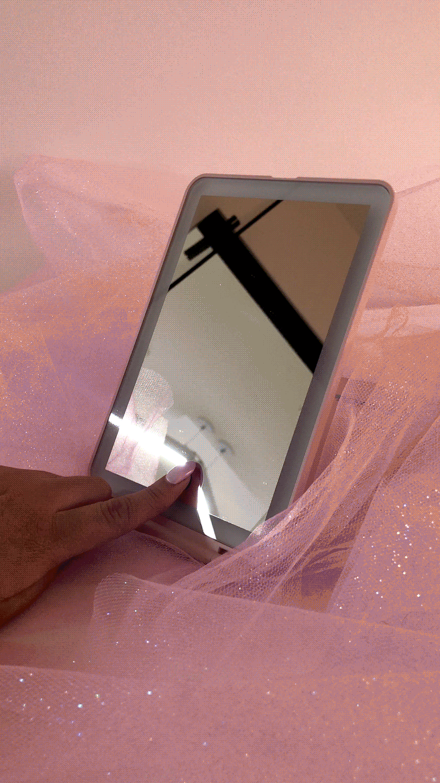 KimChi Chic Beauty Freestanding Folding Mirror - Portable Vanity Mirror for Makeup, Travel & Home Use - 360° Adjustable LED Mirror with Stand